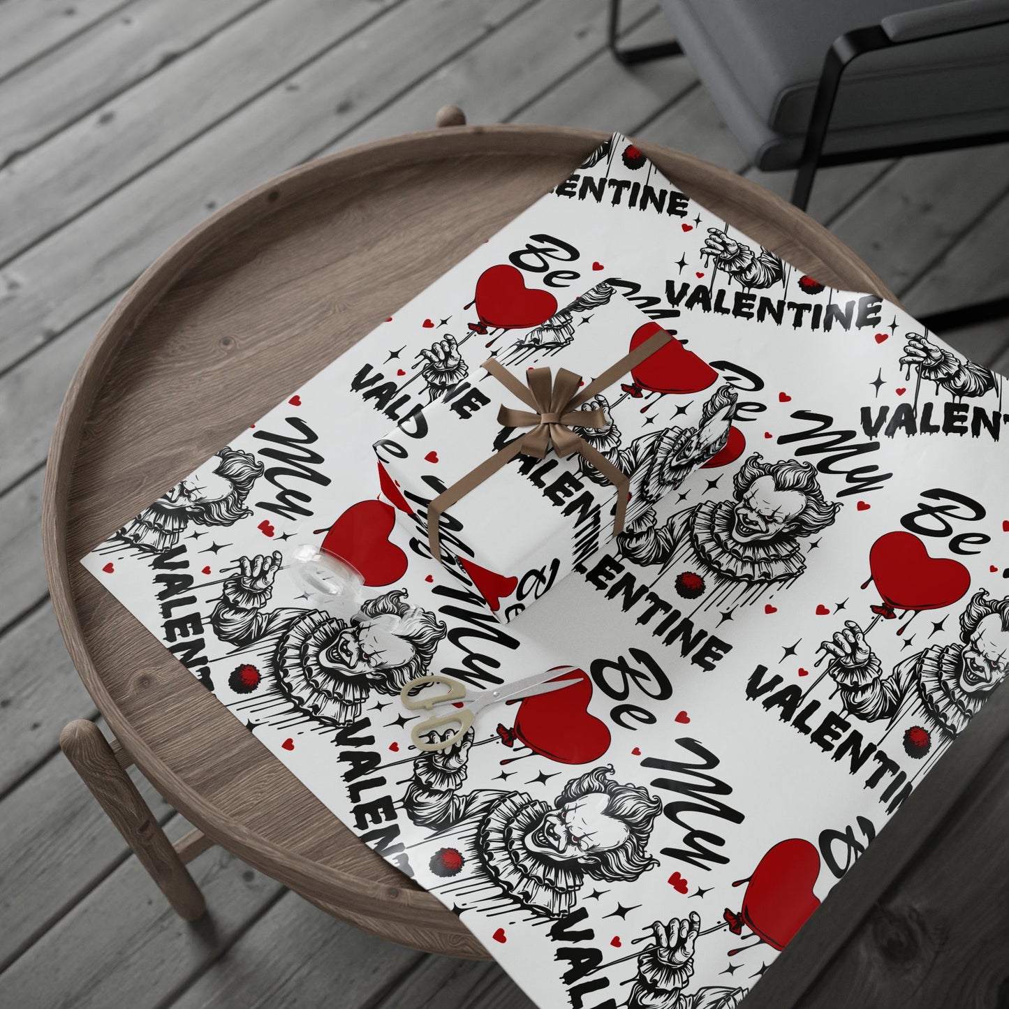 Be My Valentine Clown Wrapping Paper — Horror Valentine Gift Wrap