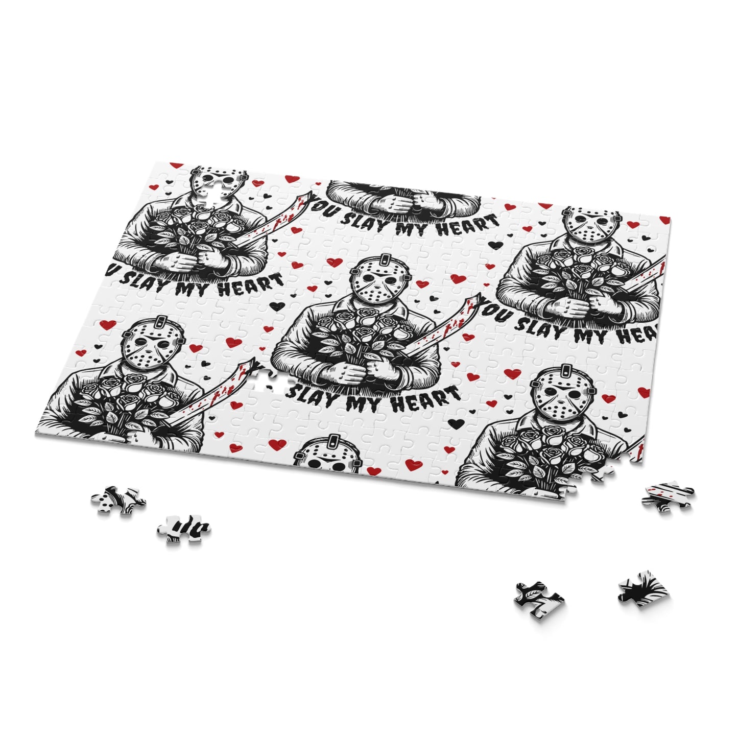 Horror Valentine Puzzle — “You Slay My Heart” Jason Mask Jigsaw (120/252/500 pc)