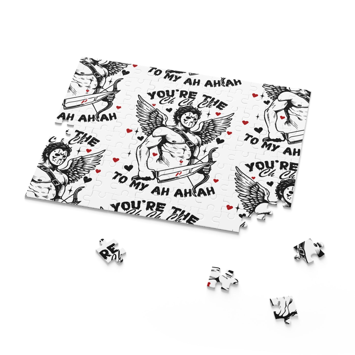 Cupid Jason Mask Pattern Puzzle — "You're the Ch Ch Ch To My Ah Ah" Horror-Valentine Jigsaw