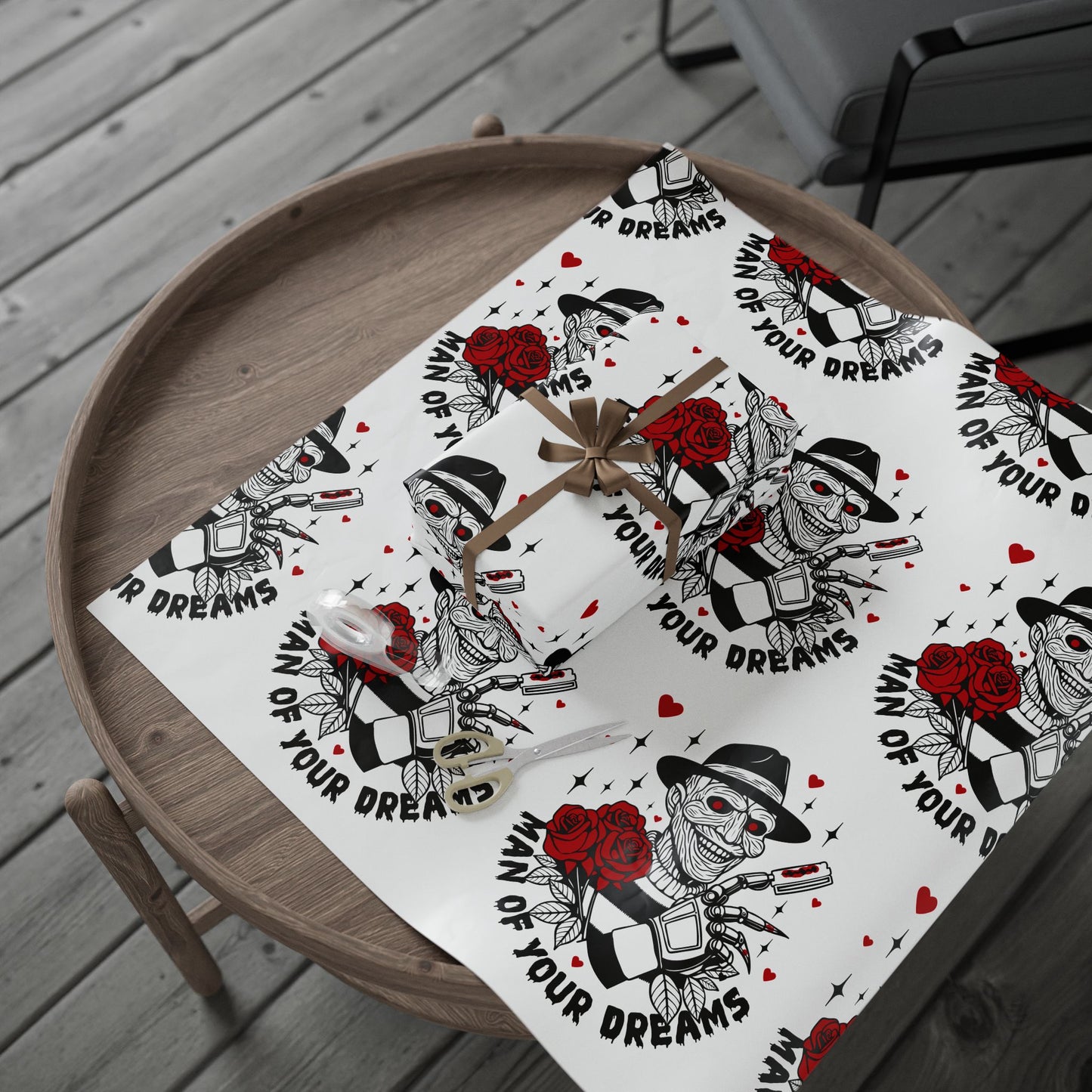 Skull & Rose Wrapping Paper - 'Man of Your Dreams' Gothic Valentine Gift Wrap