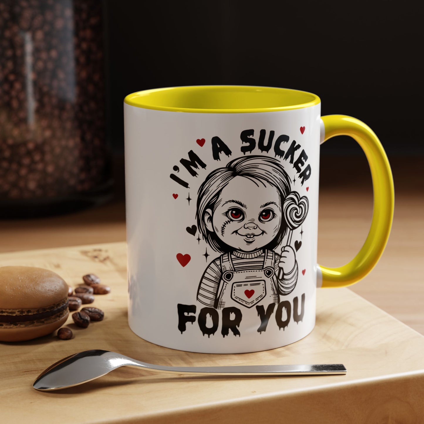 Coffee Mug — "I'm a Sucker For You" Cute Creepy Doll Valentine Accent Mug