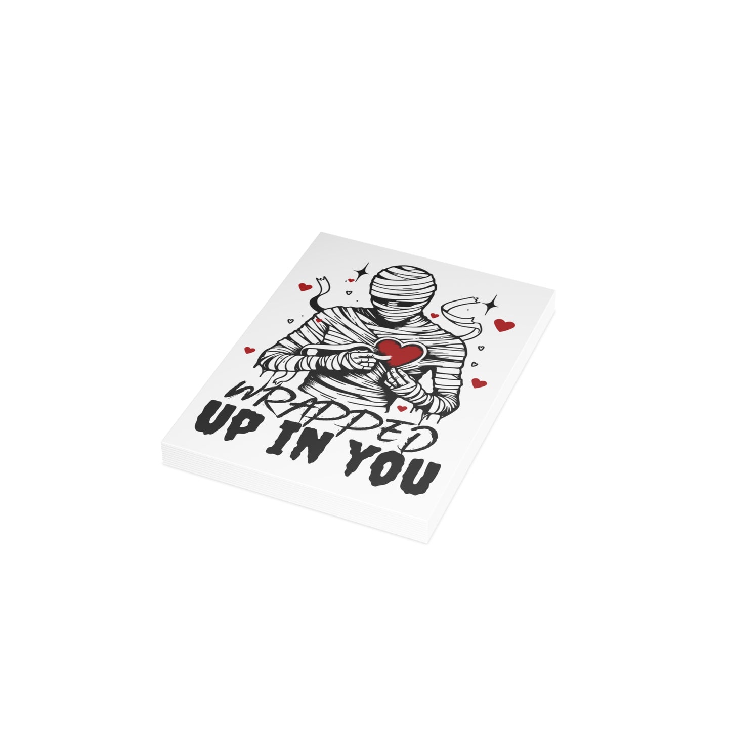 Wrapped Up In You Greeting Card — Mummy Holding Heart Valentine Card