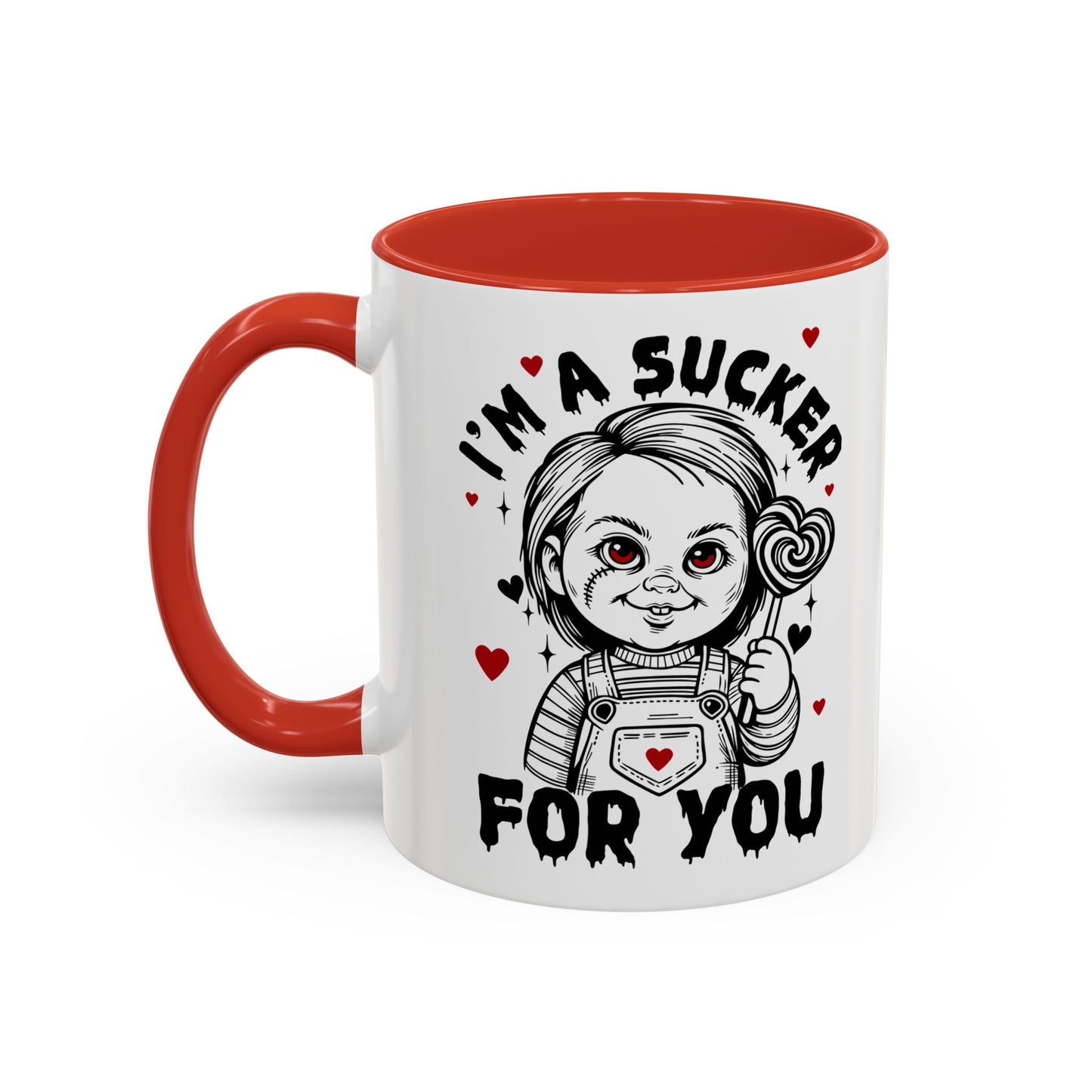 Coffee Mug — "I'm a Sucker For You" Cute Creepy Doll Valentine Accent Mug