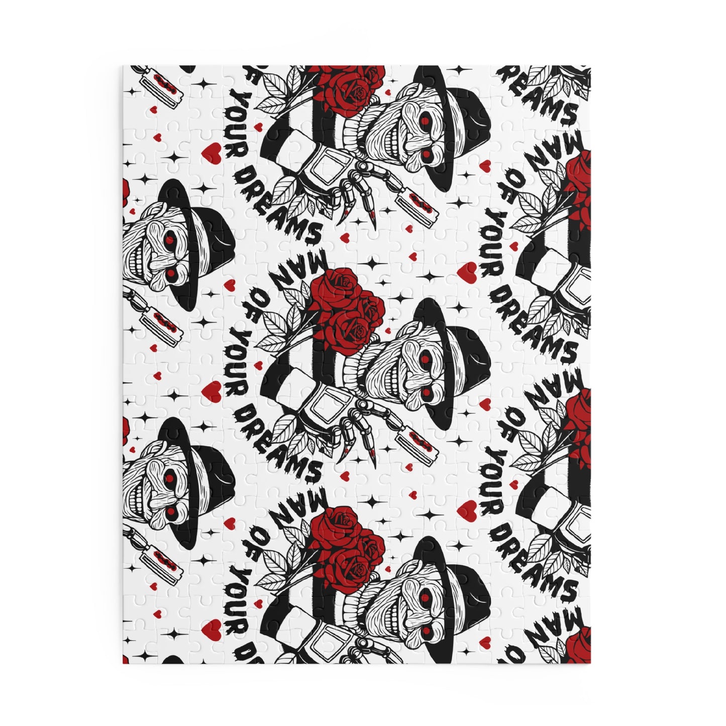 Horror-themed Jigsaw Puzzle — “Man of Your Dreams” Skull & Rose Pattern (120/252/500 pcs)