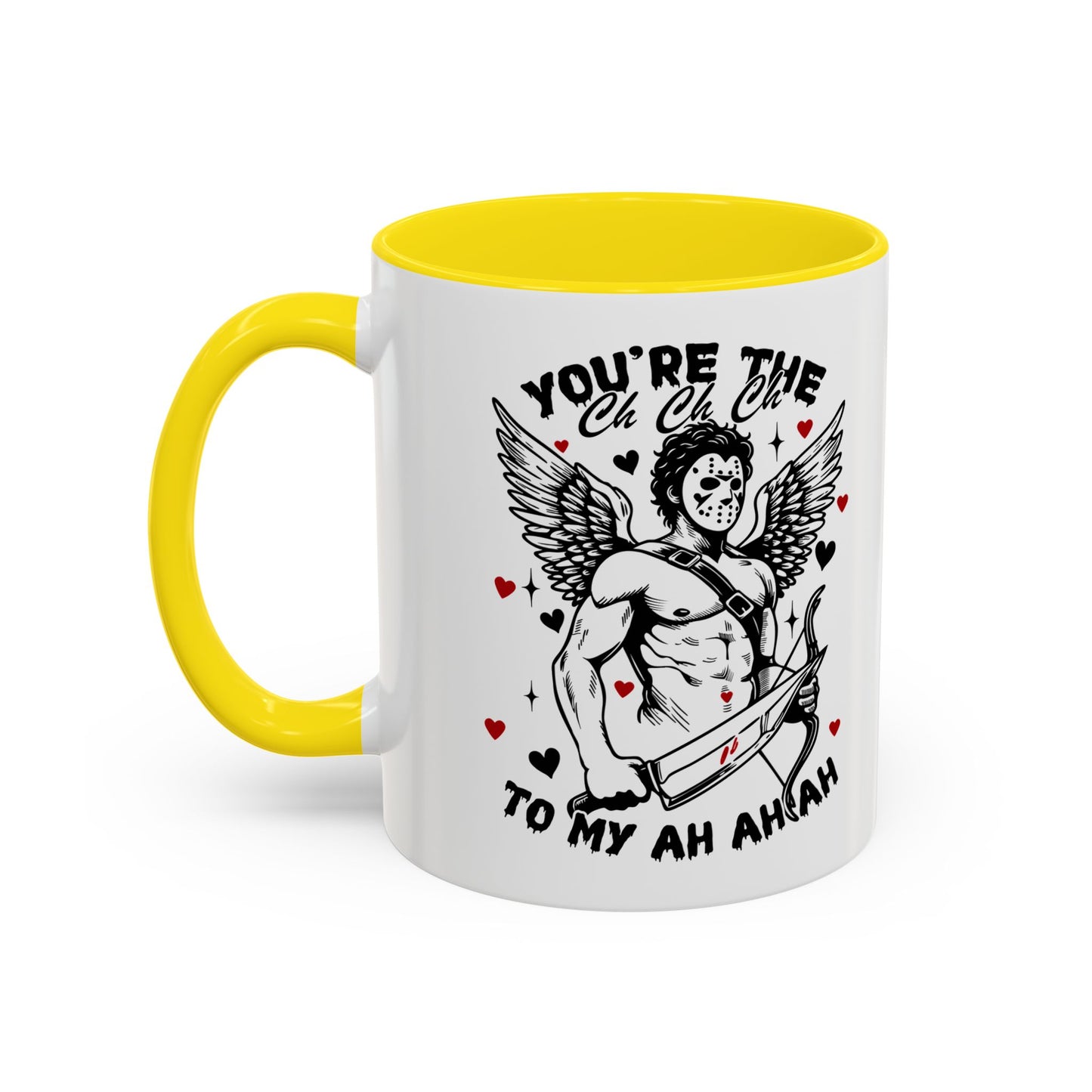Cupid Jason Mask Coffee Mug — "You're the One to My Ah Ah Ah" Accent Mug
