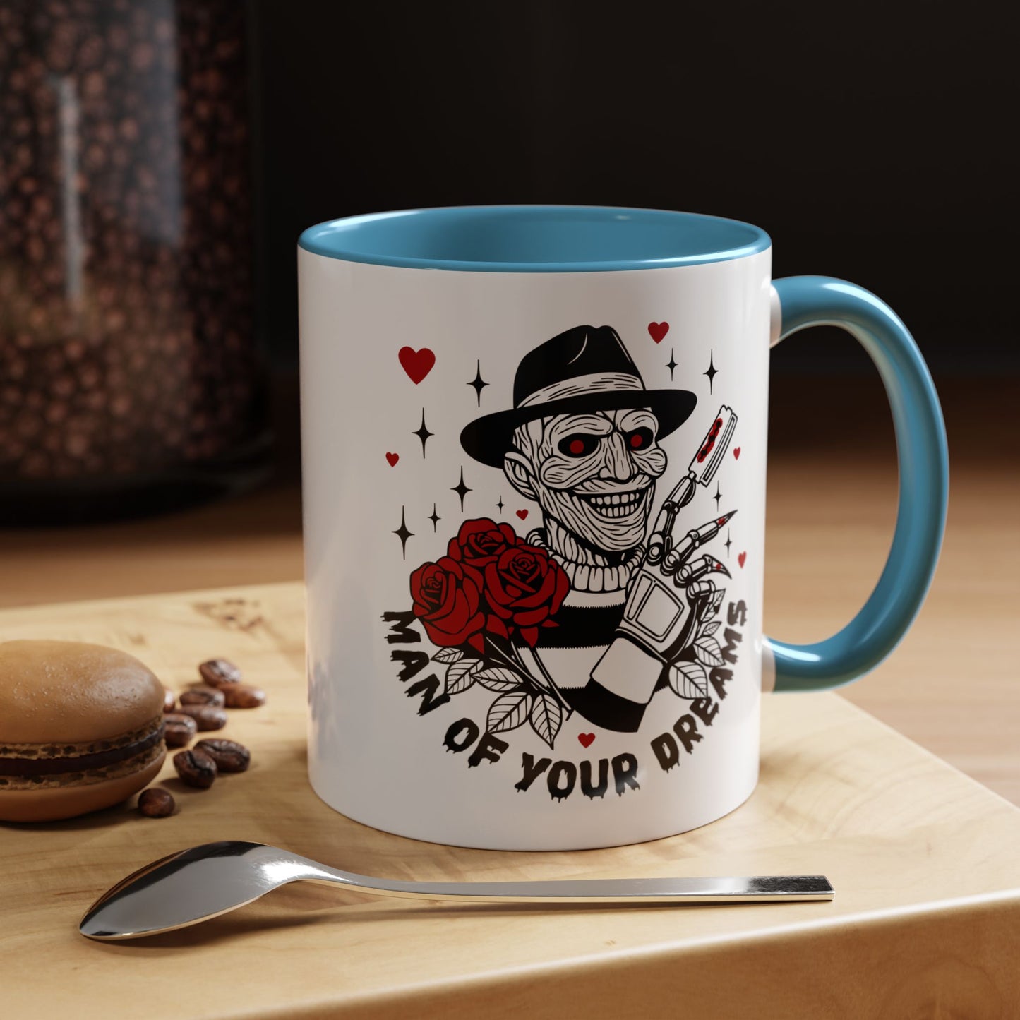 Man of Your Dreams Accent Coffee Mug — Horror Freddy-Inspired Skull with Rose (11/15oz)