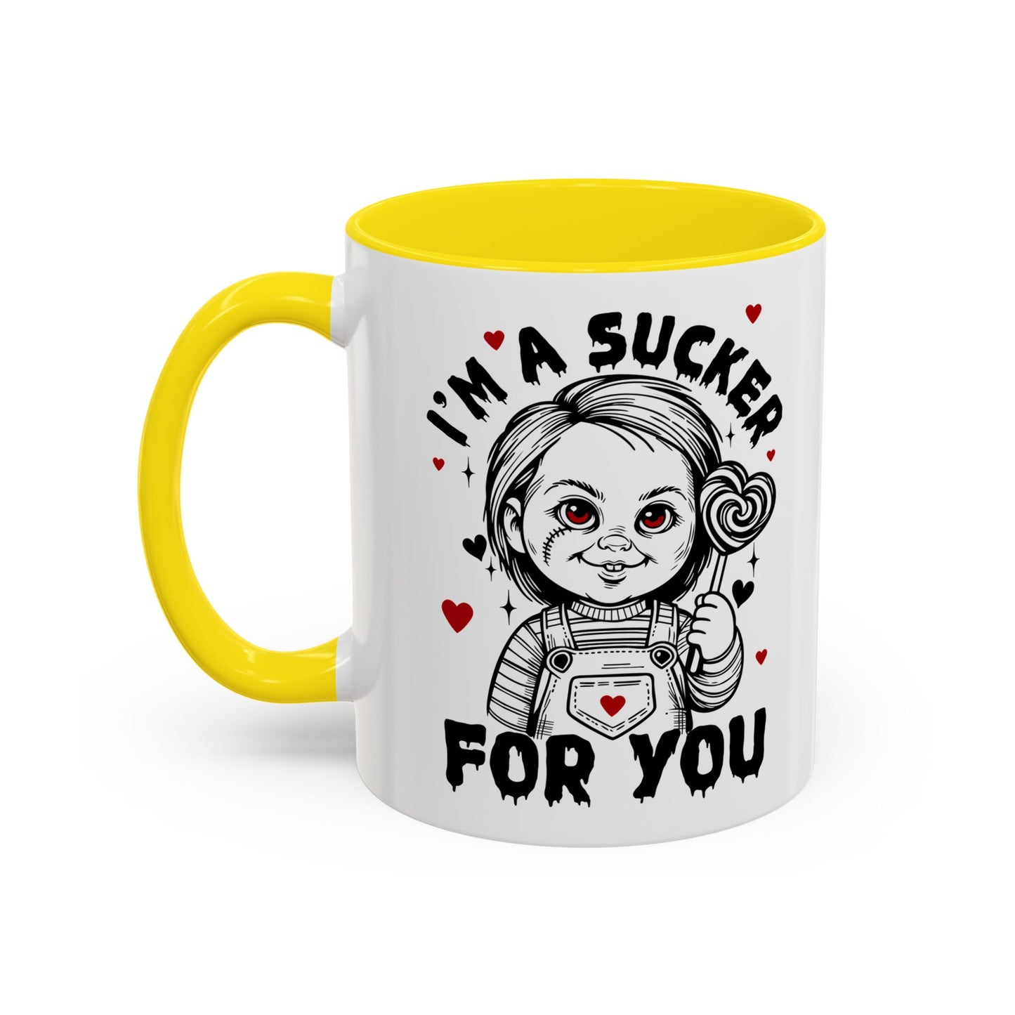 Coffee Mug — "I'm a Sucker For You" Cute Creepy Doll Valentine Accent Mug