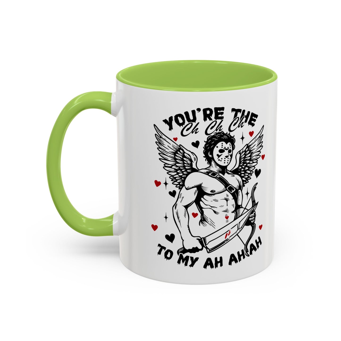 Cupid Jason Mask Coffee Mug — "You're the One to My Ah Ah Ah" Accent Mug