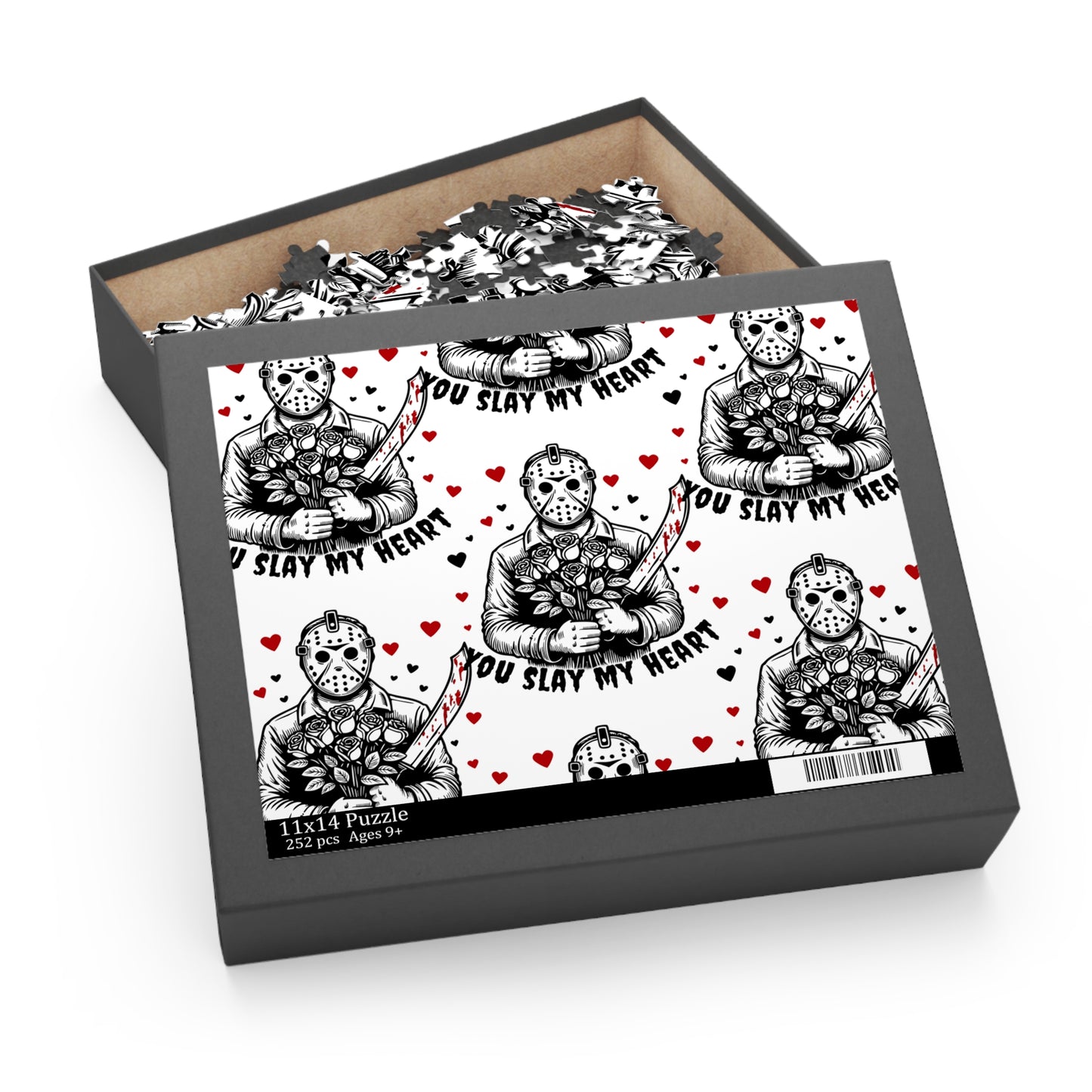 Horror Valentine Puzzle — “You Slay My Heart” Jason Mask Jigsaw (120/252/500 pc)