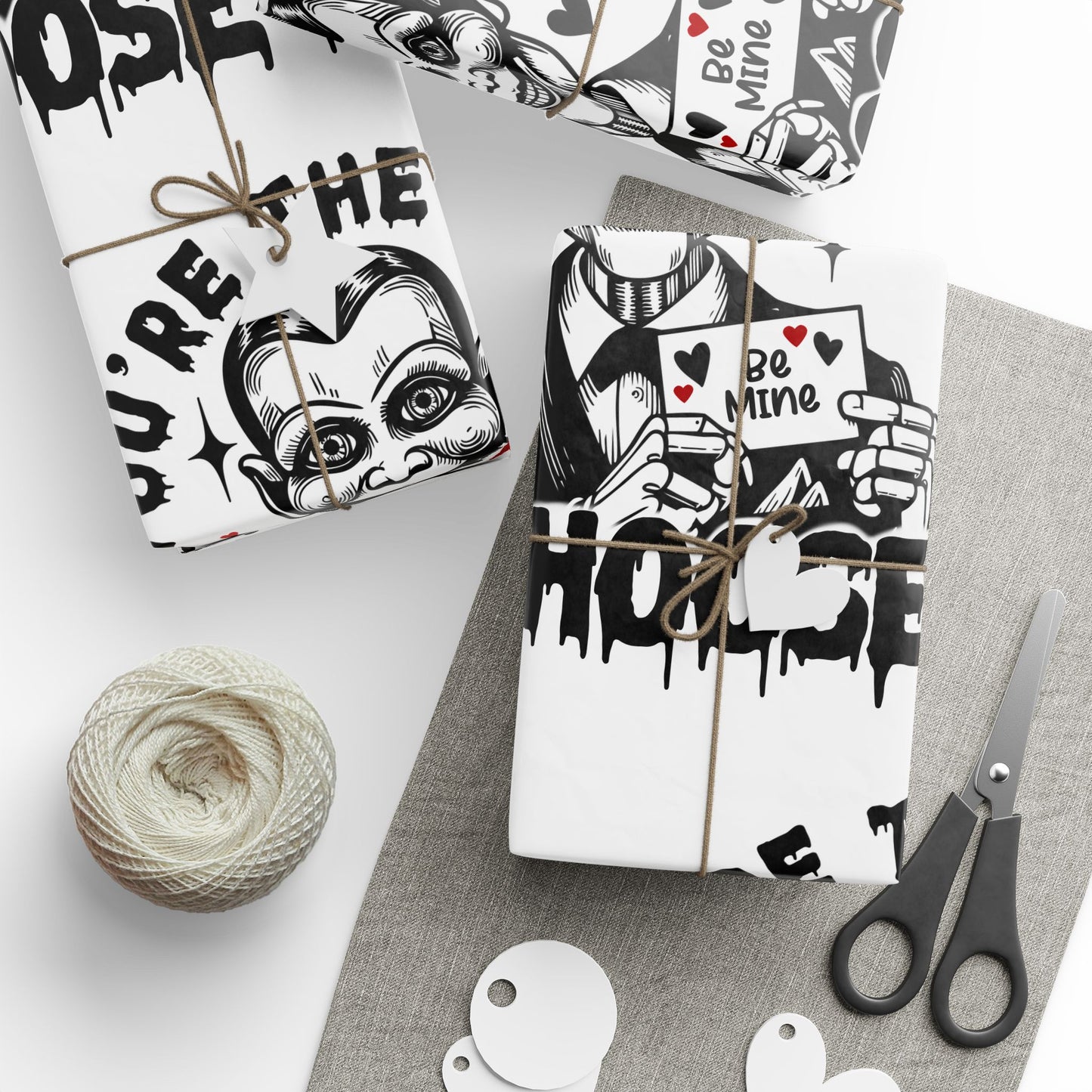 Wrapping Paper — “I Choose / You’re the Dummy” Creepy Ventriloquist Doll Pattern