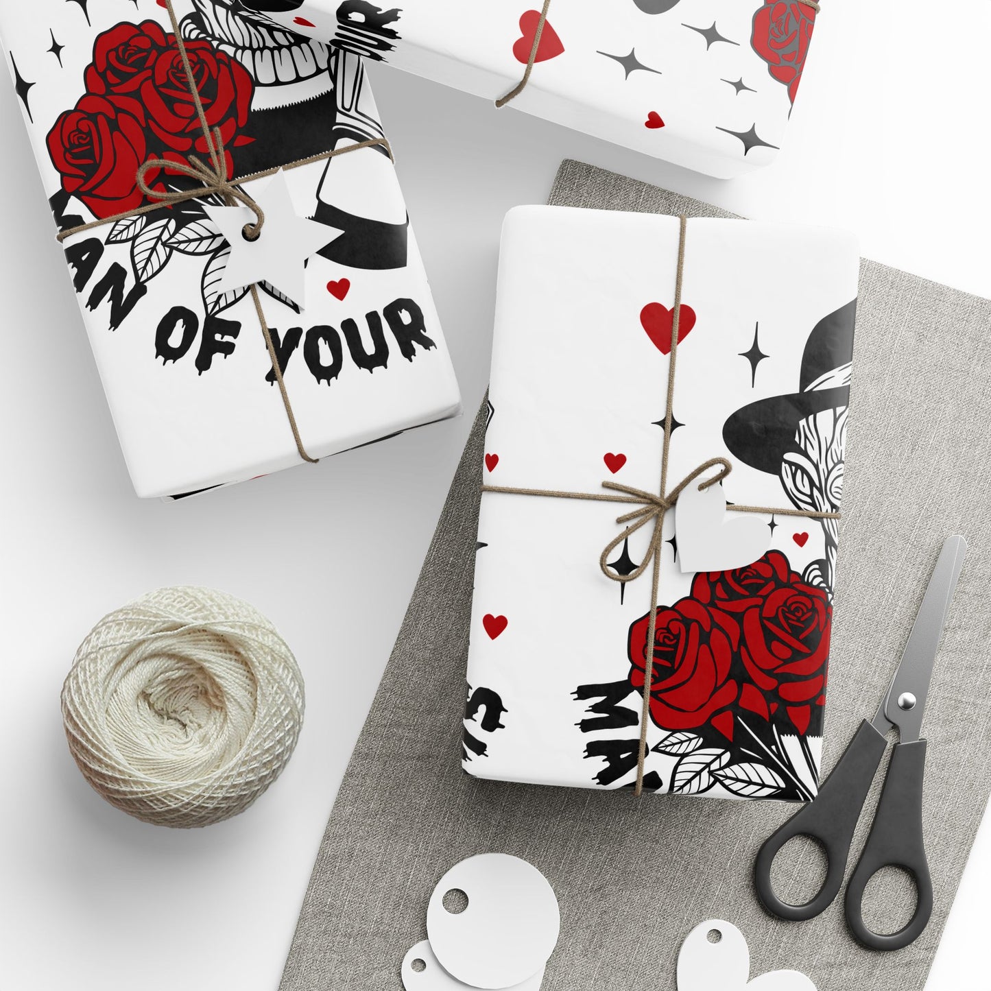 Skull & Rose Wrapping Paper - 'Man of Your Dreams' Gothic Valentine Gift Wrap