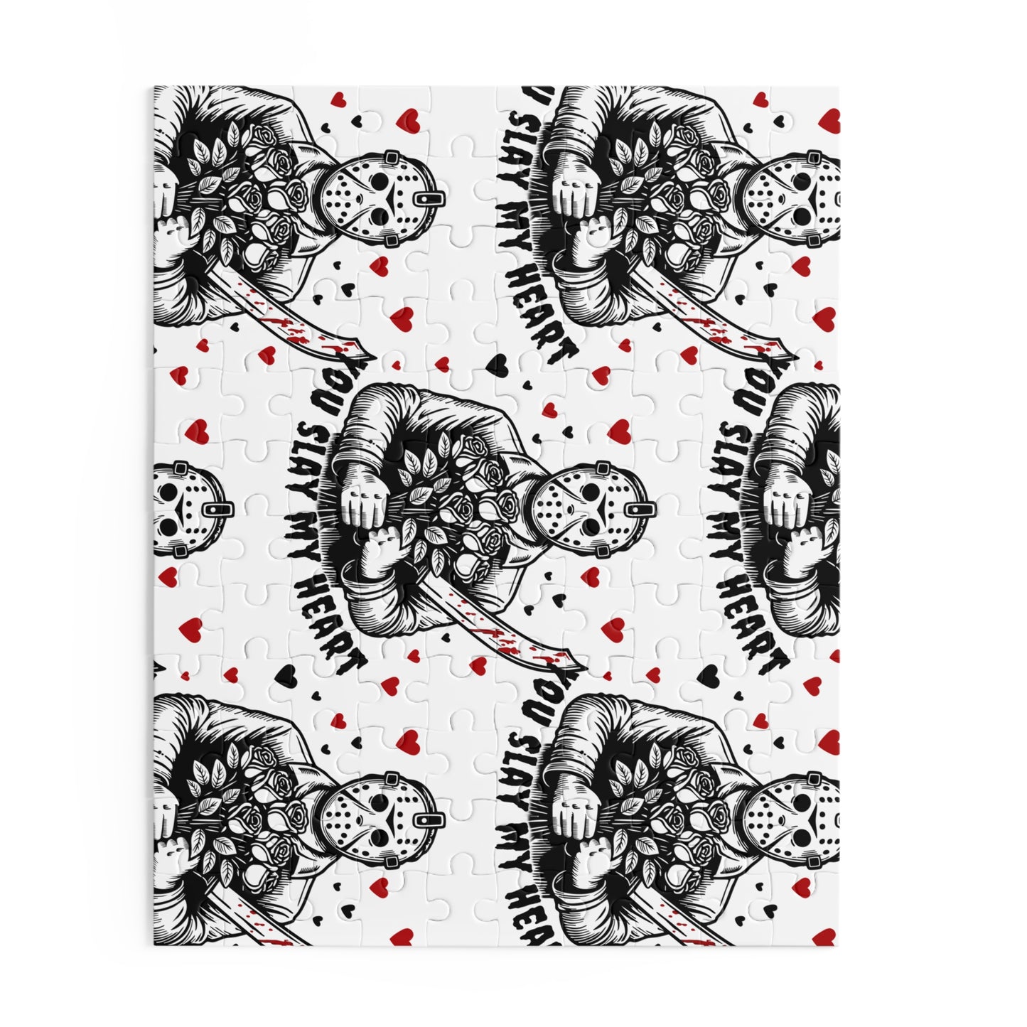Horror Valentine Puzzle — “You Slay My Heart” Jason Mask Jigsaw (120/252/500 pc)