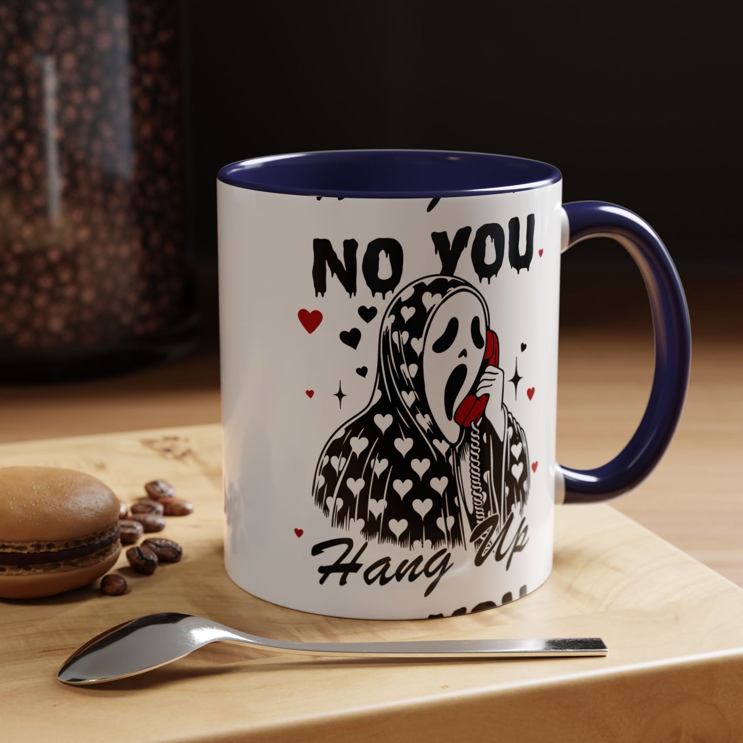 Coffee Mug — "No You Hang Up" Scream Mask Gothic Heart Accent Mug (11/15oz)