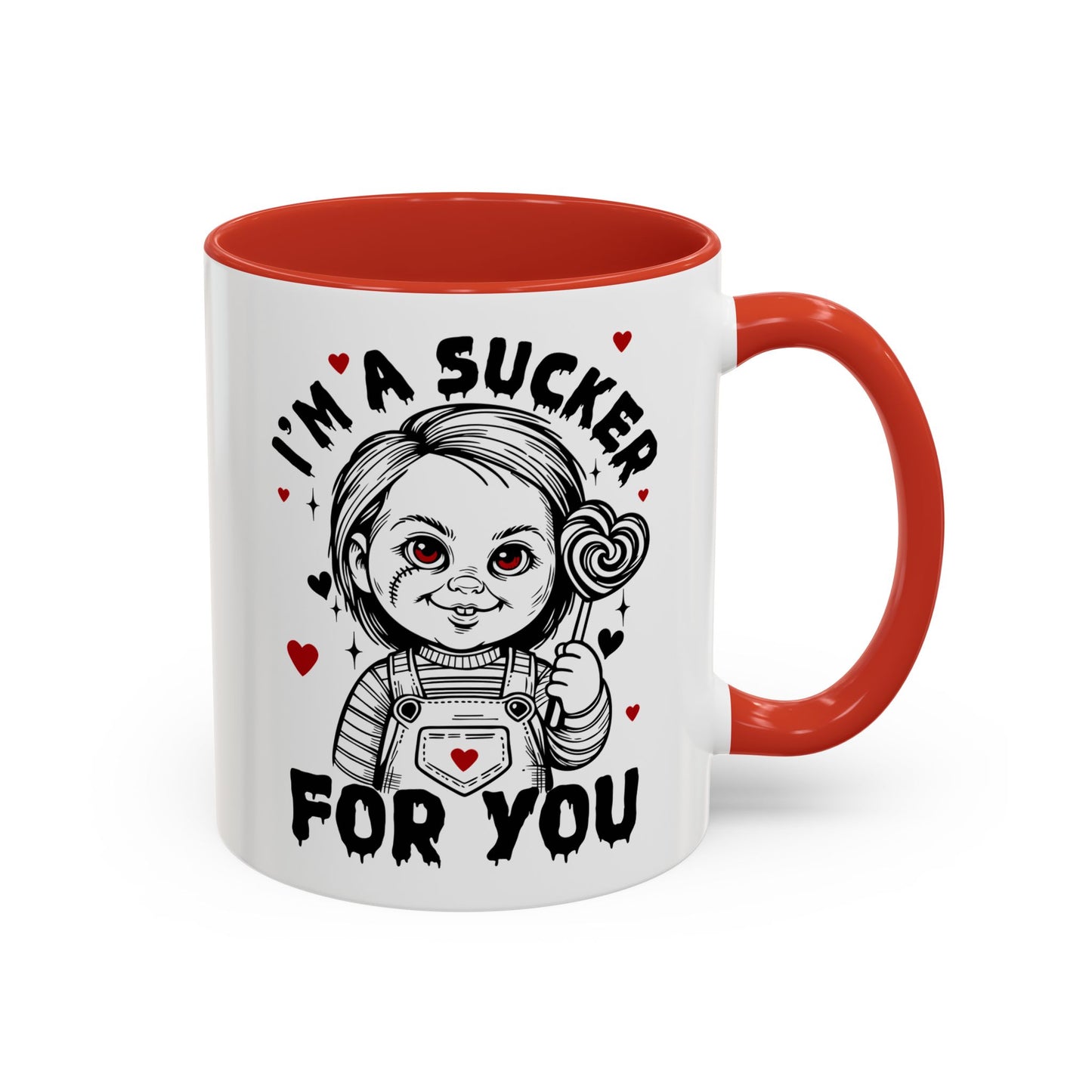 Coffee Mug — "I'm a Sucker For You" Cute Creepy Doll Valentine Accent Mug