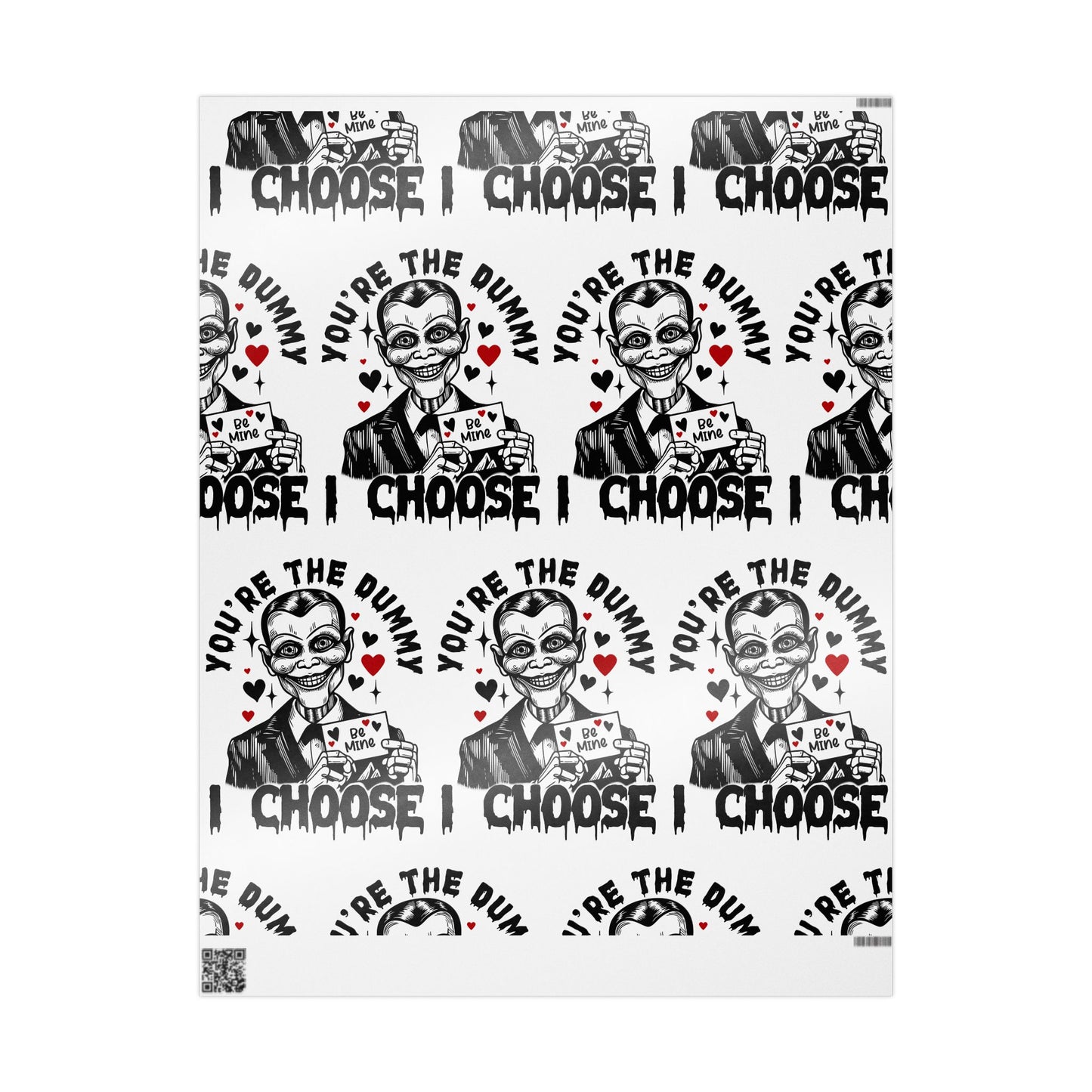 Wrapping Paper — “I Choose / You’re the Dummy” Creepy Ventriloquist Doll Pattern