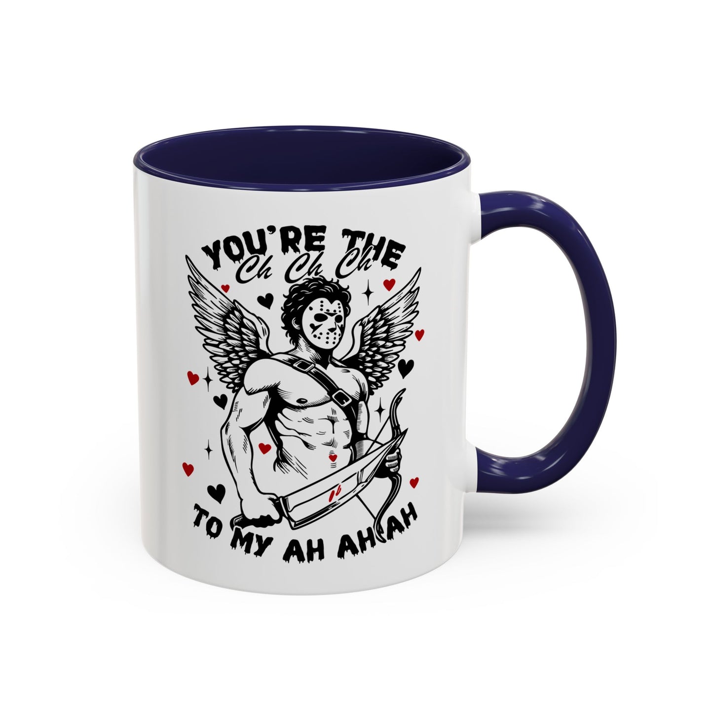 Cupid Jason Mask Coffee Mug — "You're the One to My Ah Ah Ah" Accent Mug
