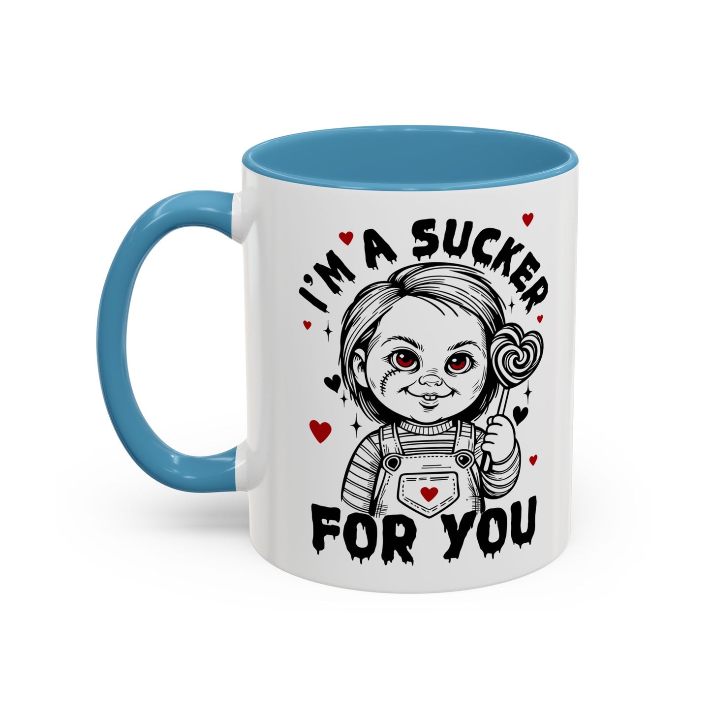 Coffee Mug — "I'm a Sucker For You" Cute Creepy Doll Valentine Accent Mug