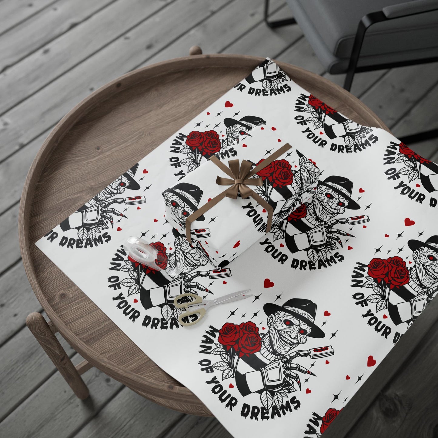 Skull & Rose Wrapping Paper - 'Man of Your Dreams' Gothic Valentine Gift Wrap