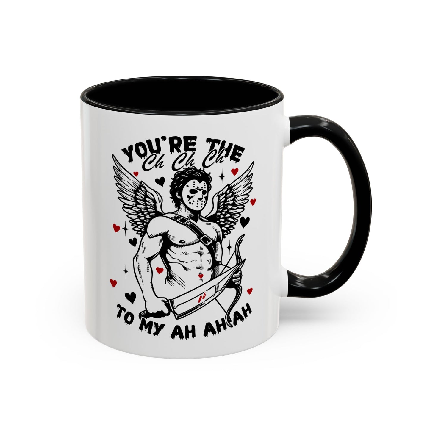 Cupid Jason Mask Coffee Mug — "You're the One to My Ah Ah Ah" Accent Mug