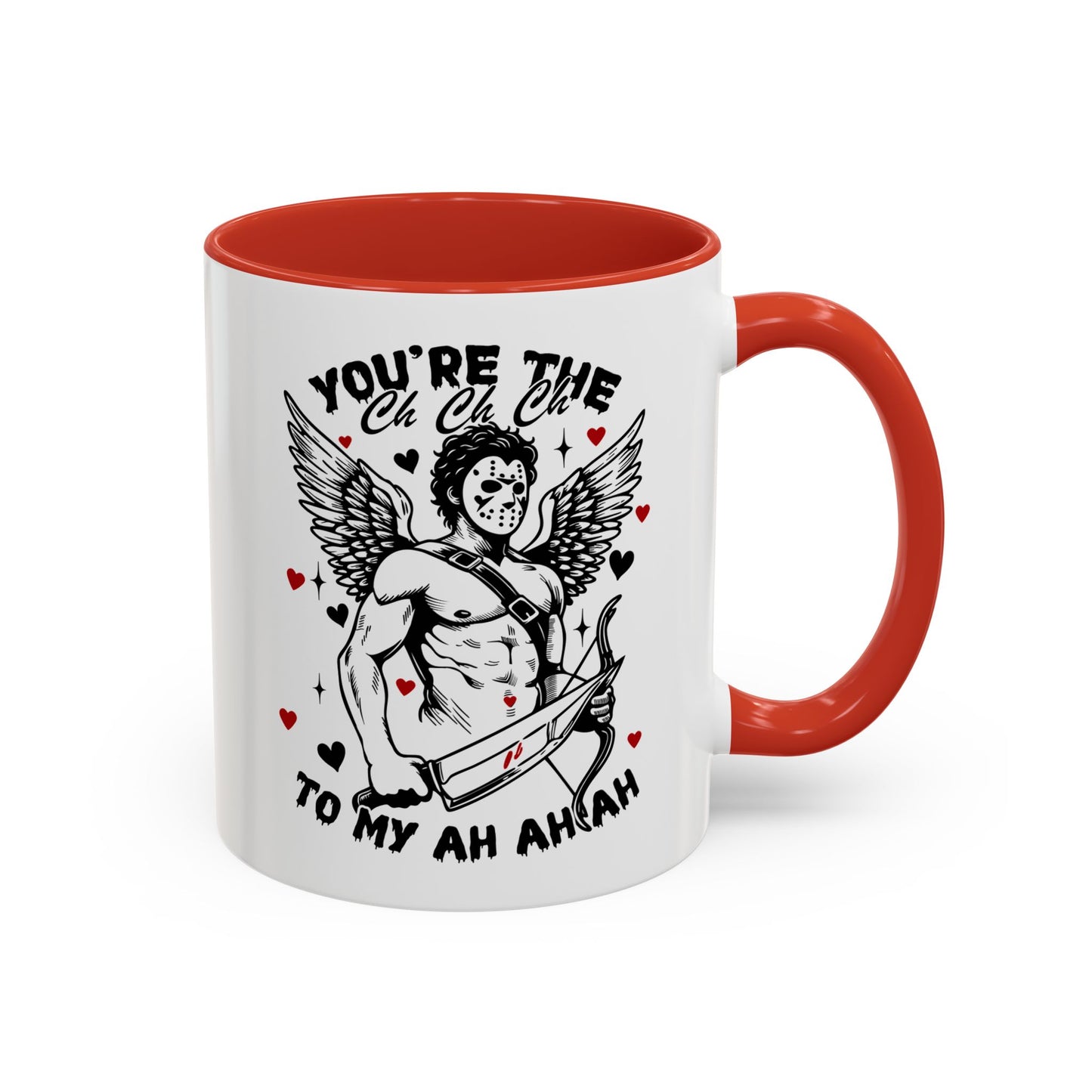 Cupid Jason Mask Coffee Mug — "You're the One to My Ah Ah Ah" Accent Mug