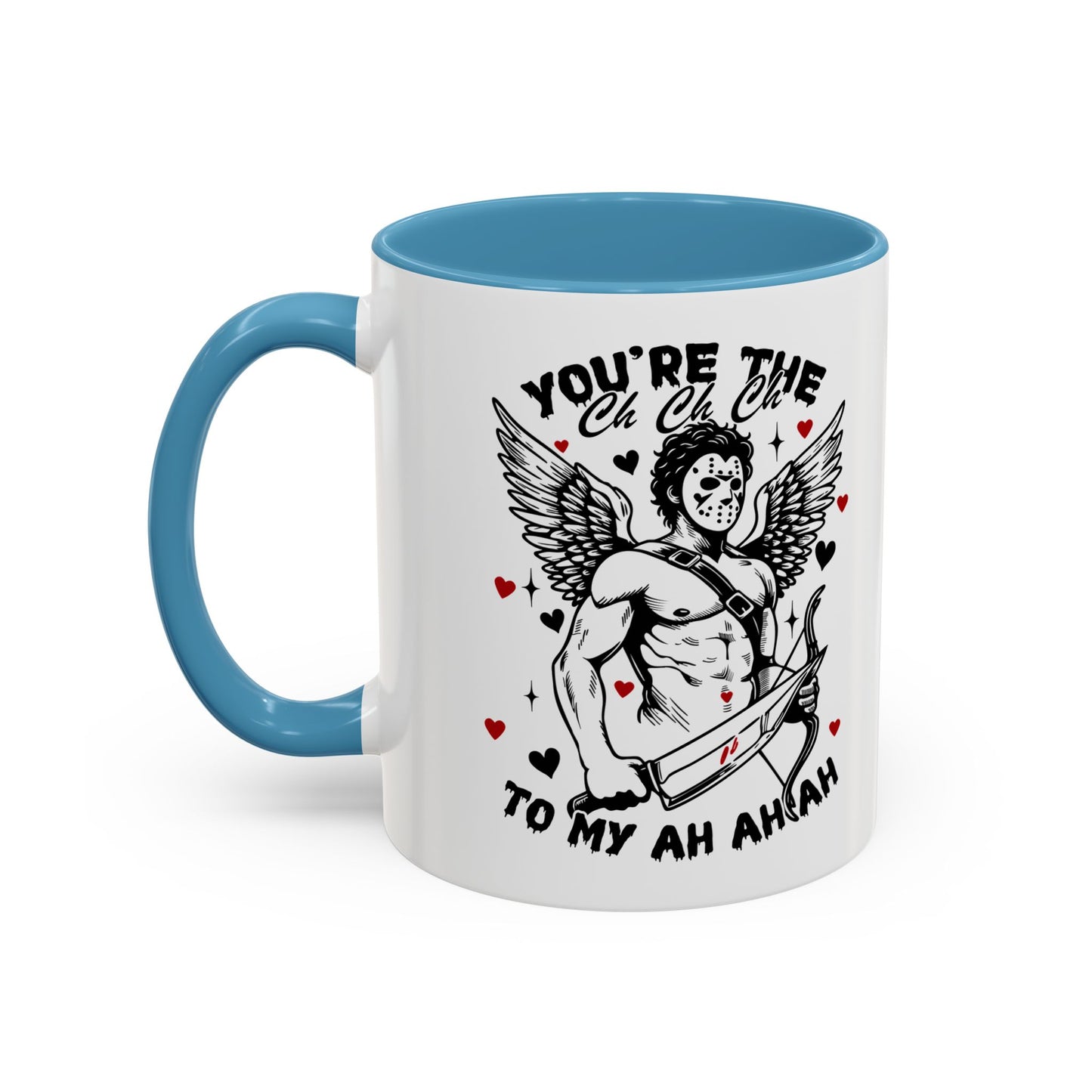 Cupid Jason Mask Coffee Mug — "You're the One to My Ah Ah Ah" Accent Mug