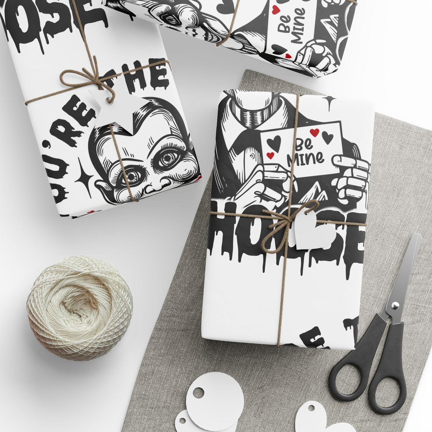 Wrapping Paper — “I Choose / You’re the Dummy” Creepy Ventriloquist Doll Pattern
