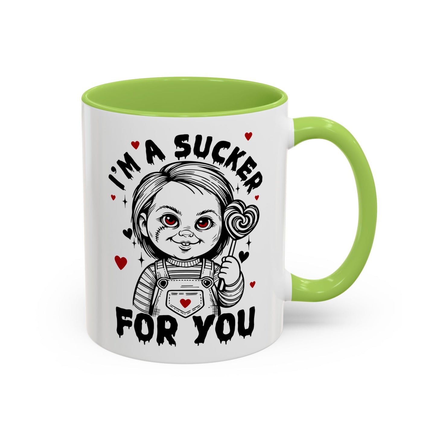 Coffee Mug — "I'm a Sucker For You" Cute Creepy Doll Valentine Accent Mug