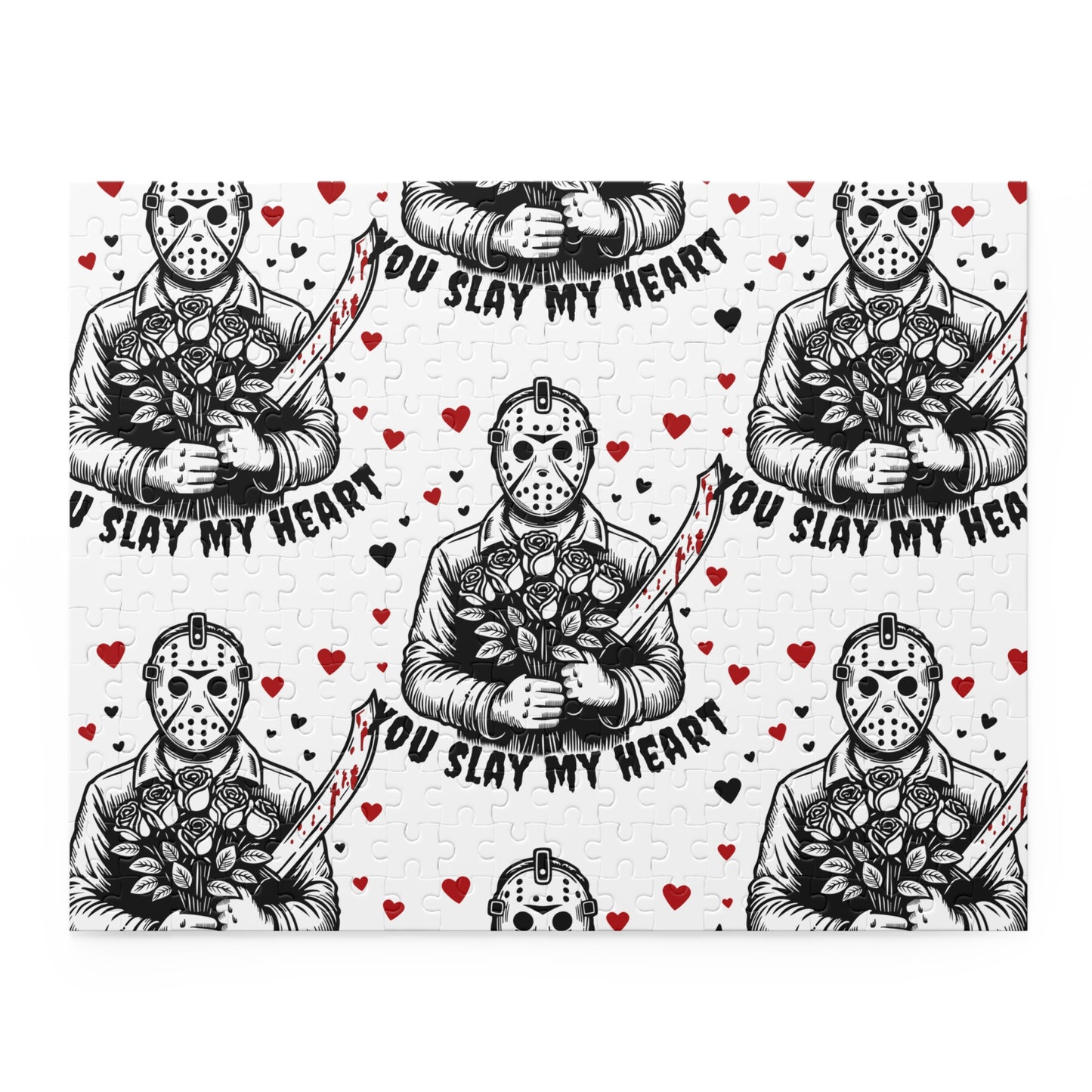 Horror Valentine Puzzle — “You Slay My Heart” Jason Mask Jigsaw (120/252/500 pc)