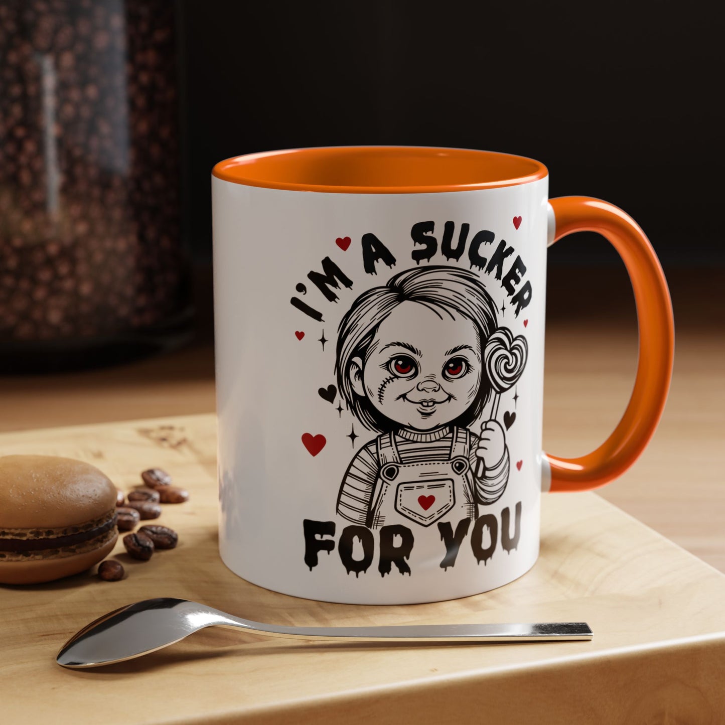 Coffee Mug — "I'm a Sucker For You" Cute Creepy Doll Valentine Accent Mug