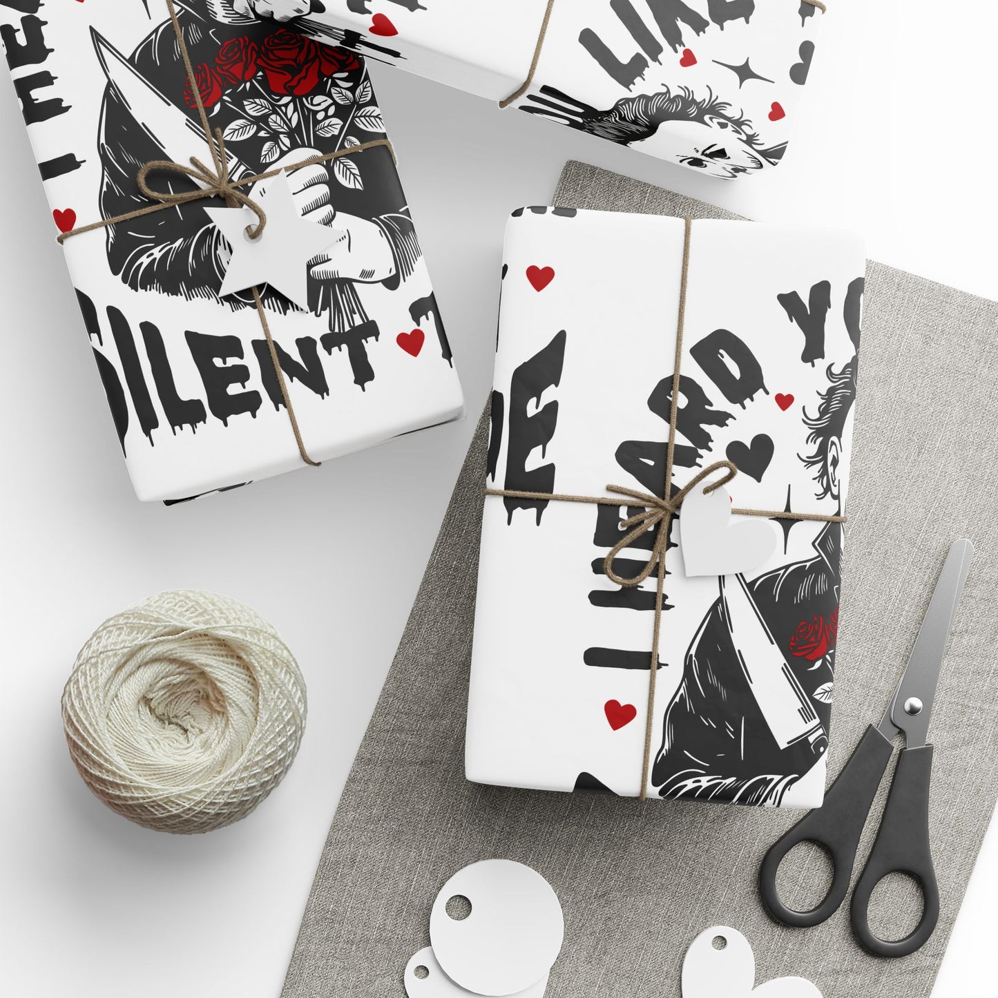 Horror Movie Wrapping Paper — “I Heard You Like the Silent Type” Pattern