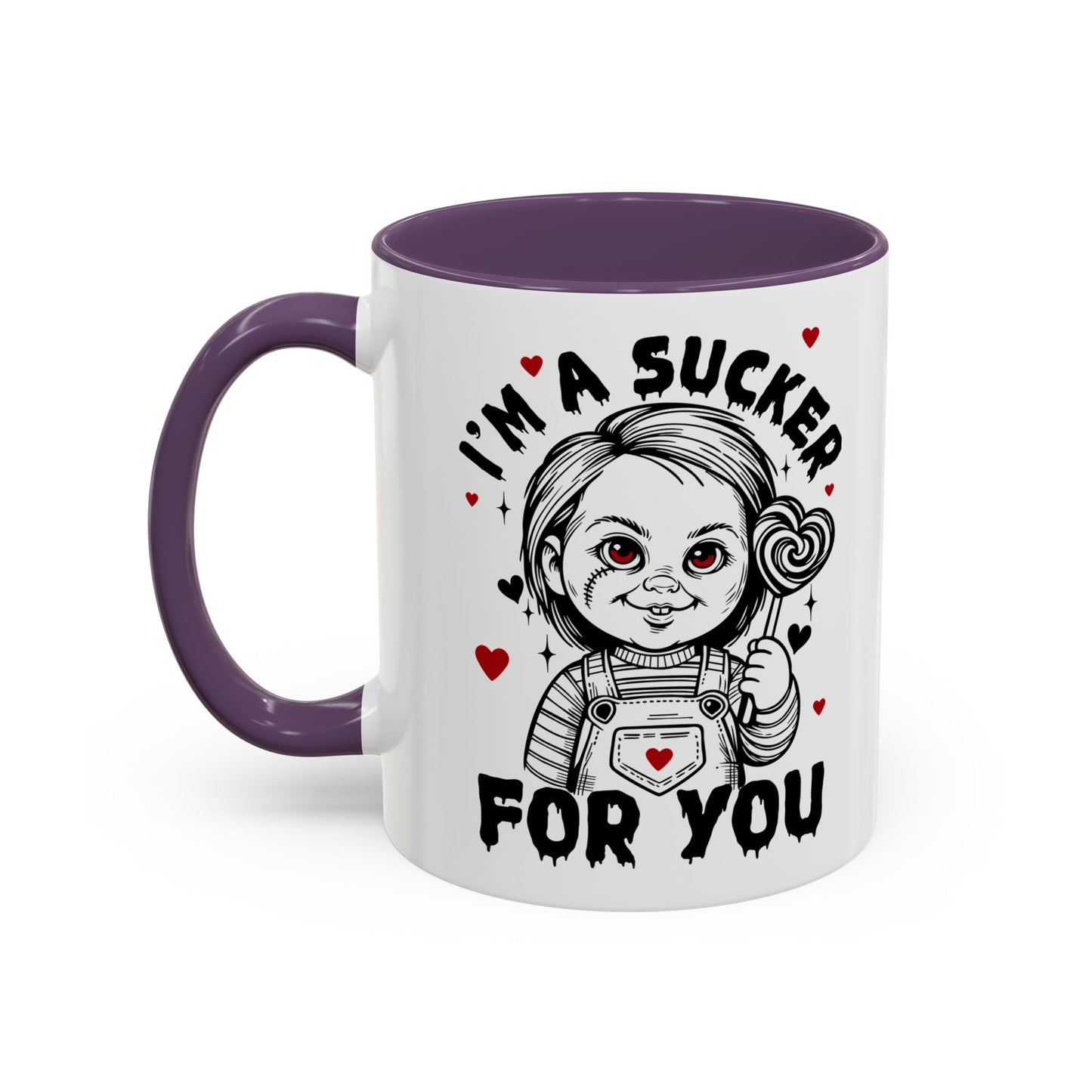 Coffee Mug — "I'm a Sucker For You" Cute Creepy Doll Valentine Accent Mug