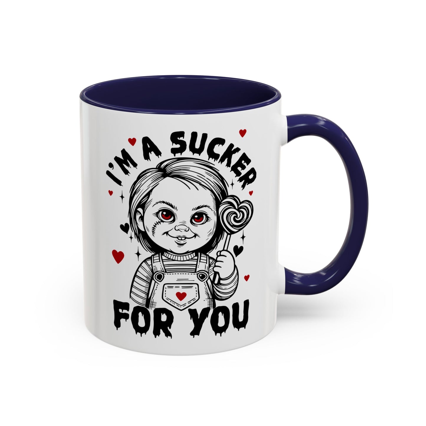 Coffee Mug — "I'm a Sucker For You" Cute Creepy Doll Valentine Accent Mug