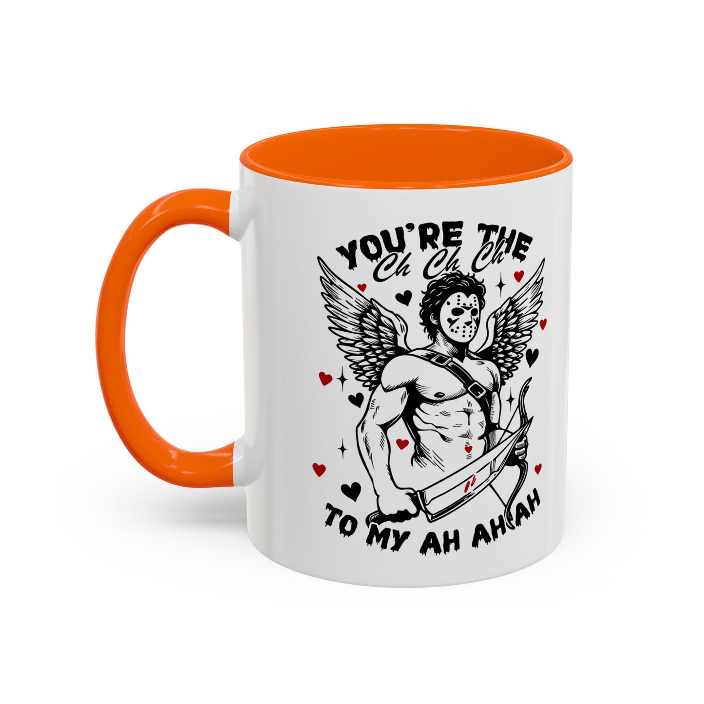 Cupid Jason Mask Coffee Mug — "You're the One to My Ah Ah Ah" Accent Mug