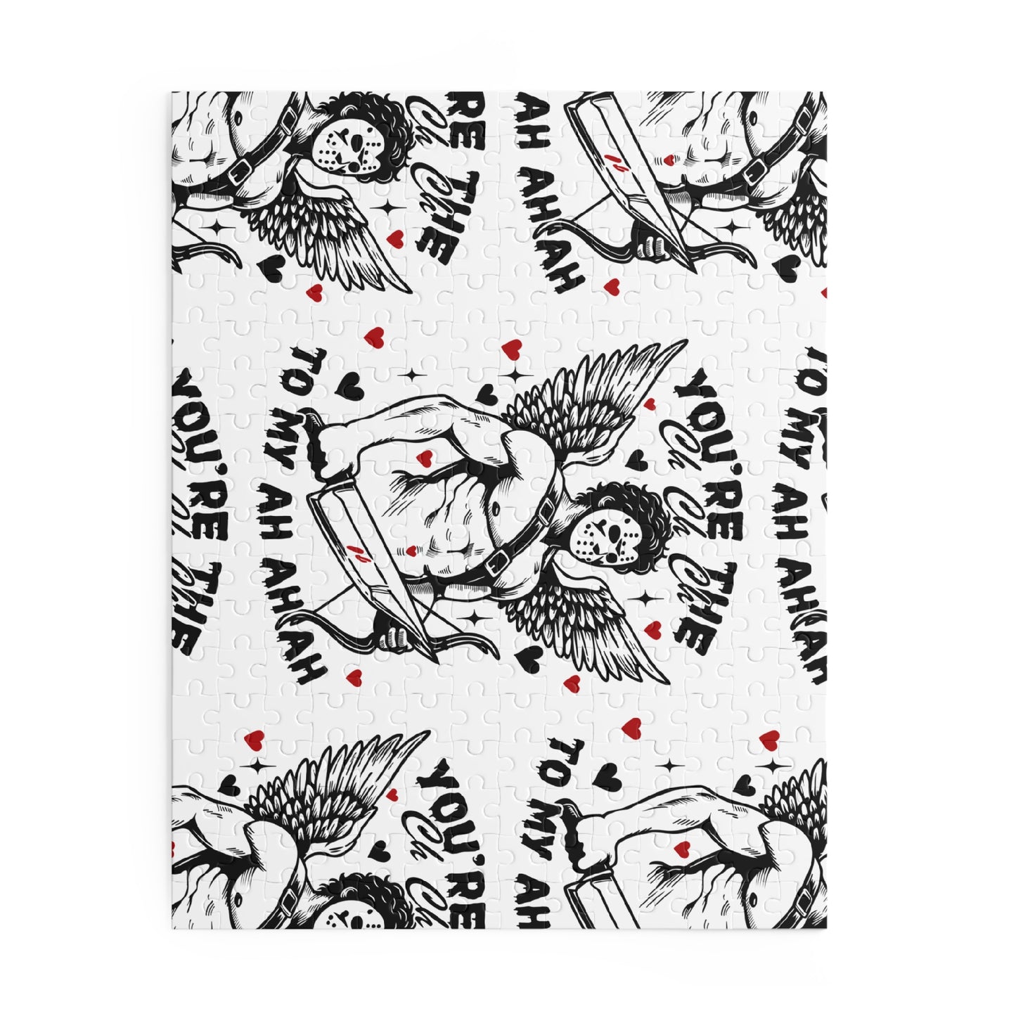 Cupid Jason Mask Pattern Puzzle — "You're the Ch Ch Ch To My Ah Ah" Horror-Valentine Jigsaw