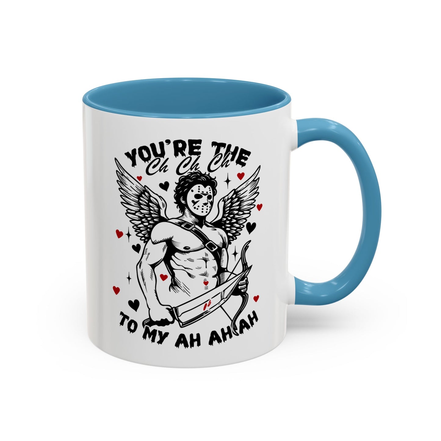 Cupid Jason Mask Coffee Mug — "You're the One to My Ah Ah Ah" Accent Mug