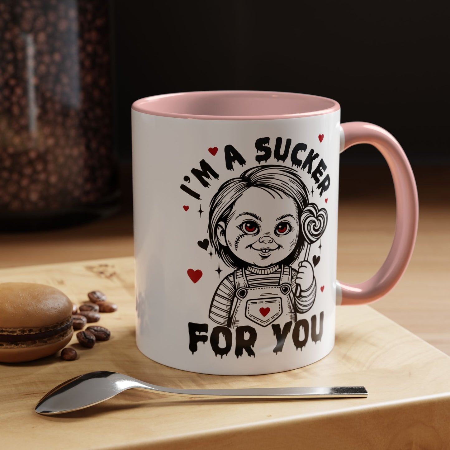 Coffee Mug — "I'm a Sucker For You" Cute Creepy Doll Valentine Accent Mug