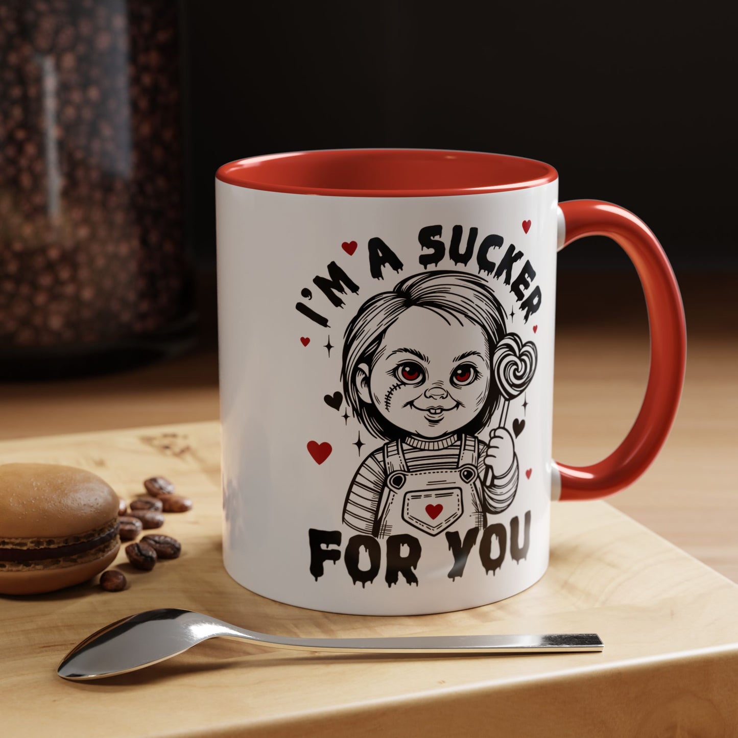 Coffee Mug — "I'm a Sucker For You" Cute Creepy Doll Valentine Accent Mug
