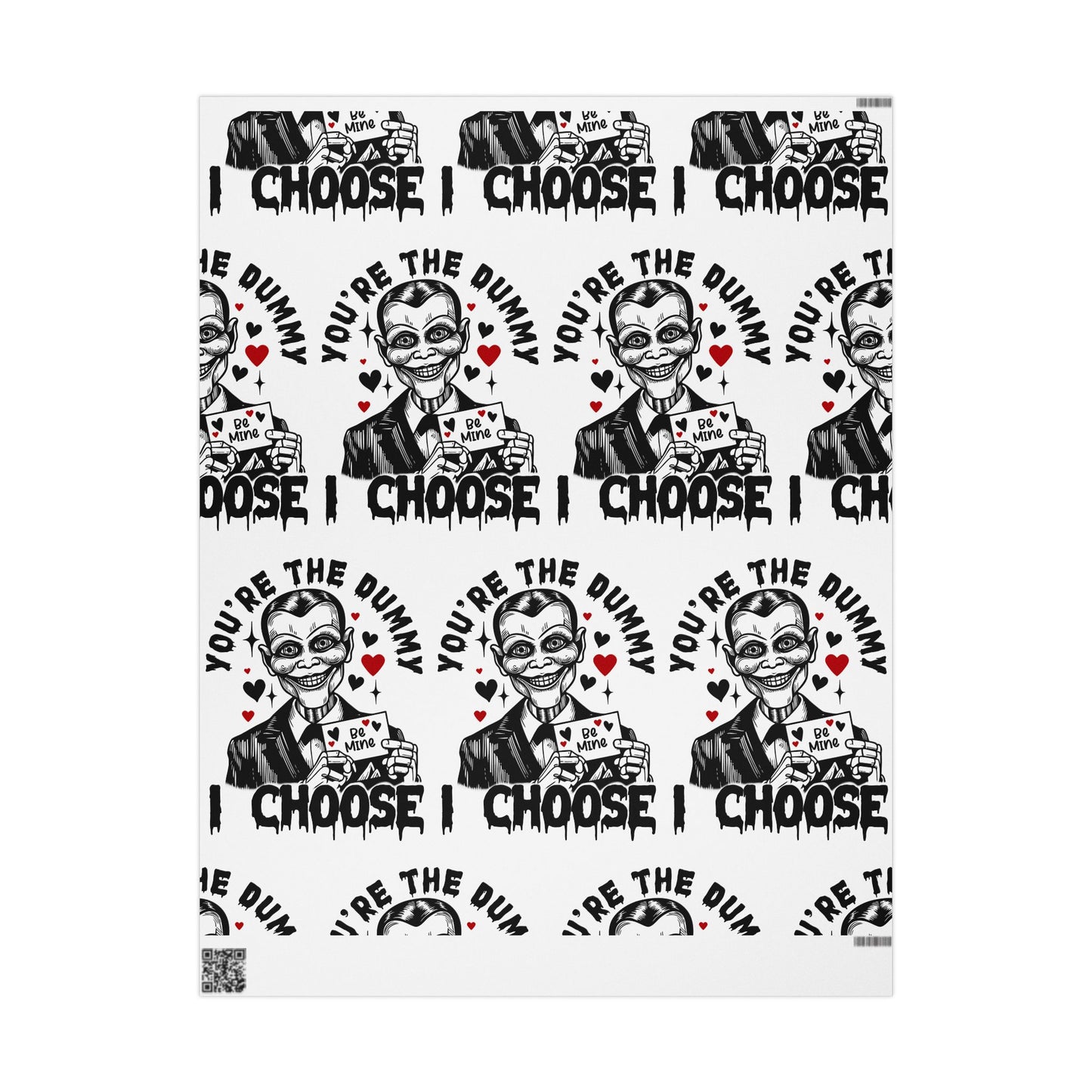 Wrapping Paper — “I Choose / You’re the Dummy” Creepy Ventriloquist Doll Pattern