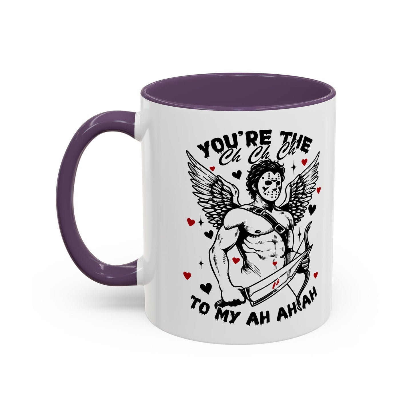 Cupid Jason Mask Coffee Mug — "You're the One to My Ah Ah Ah" Accent Mug