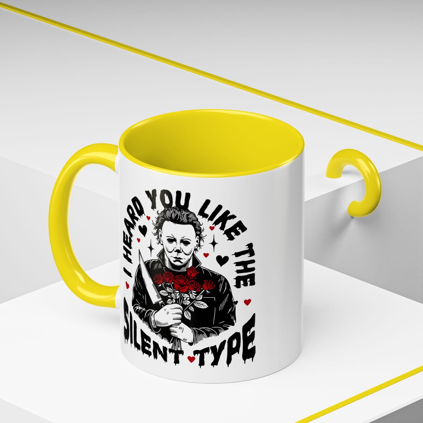 Accent Coffee Mug — "I Heard You Like the Silent Type" Horror Movie Michael Myers Design