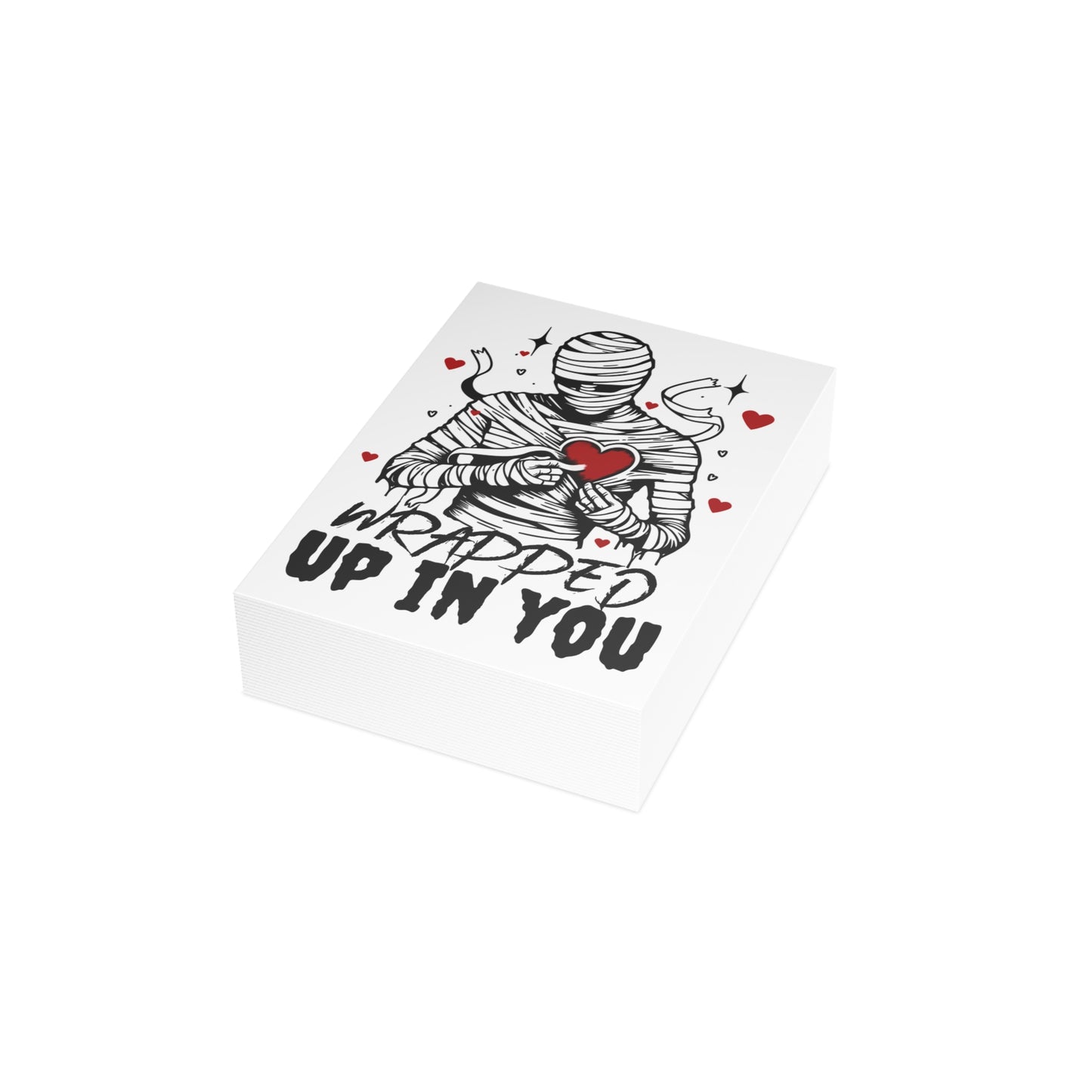 Wrapped Up In You Greeting Card — Mummy Holding Heart Valentine Card