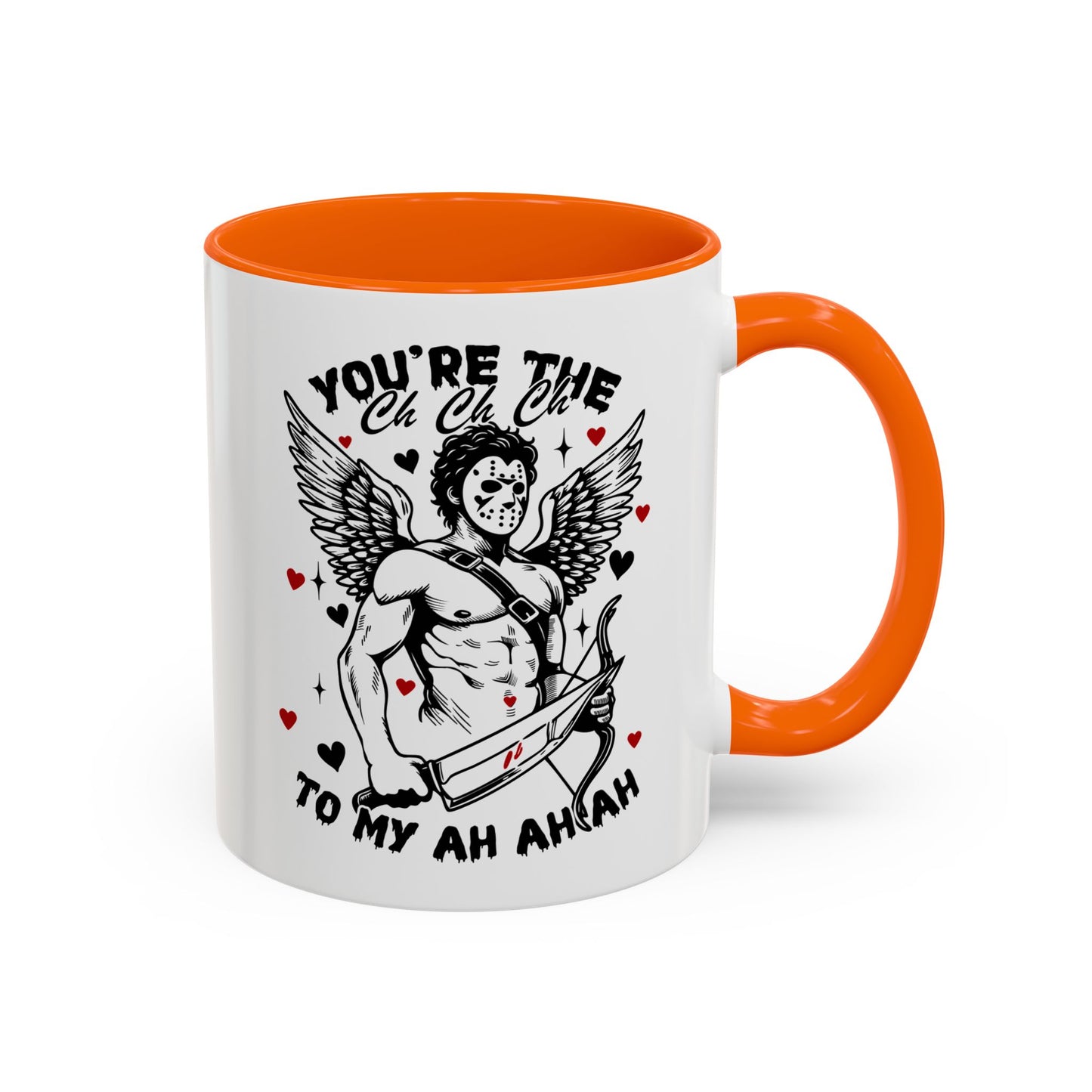 Cupid Jason Mask Coffee Mug — "You're the One to My Ah Ah Ah" Accent Mug