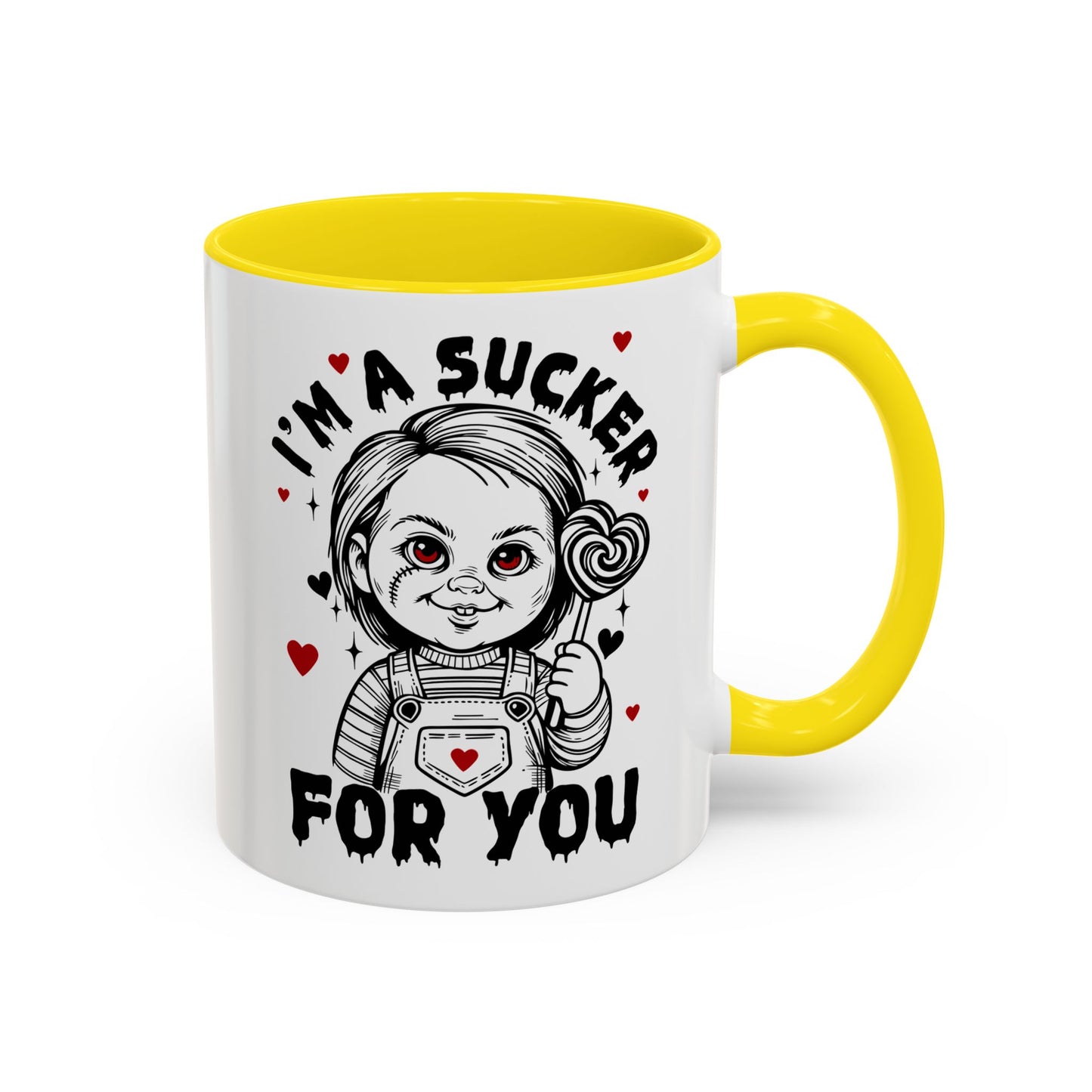 Coffee Mug — "I'm a Sucker For You" Cute Creepy Doll Valentine Accent Mug