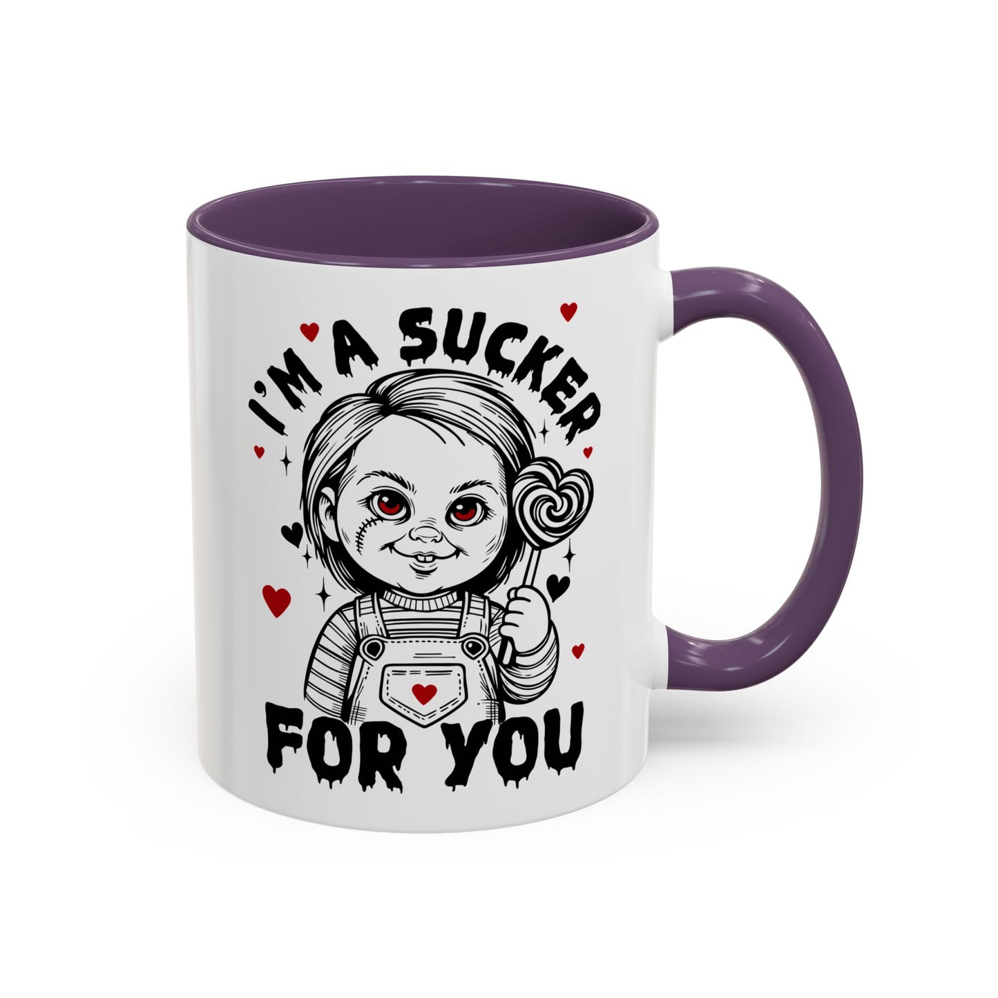 Coffee Mug — "I'm a Sucker For You" Cute Creepy Doll Valentine Accent Mug