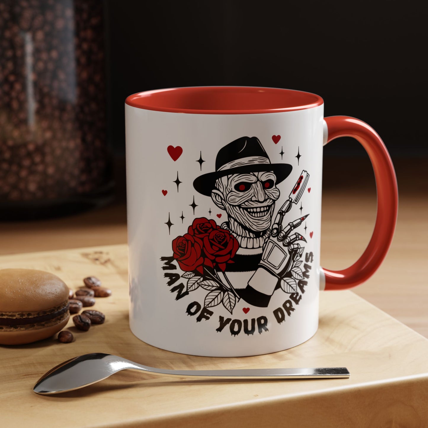 Man of Your Dreams Accent Coffee Mug — Horror Freddy-Inspired Skull with Rose (11/15oz)