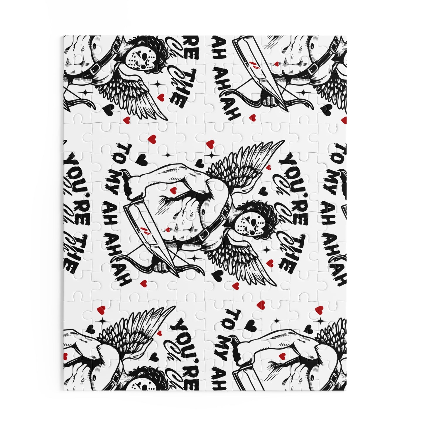 Cupid Jason Mask Pattern Puzzle — "You're the Ch Ch Ch To My Ah Ah" Horror-Valentine Jigsaw