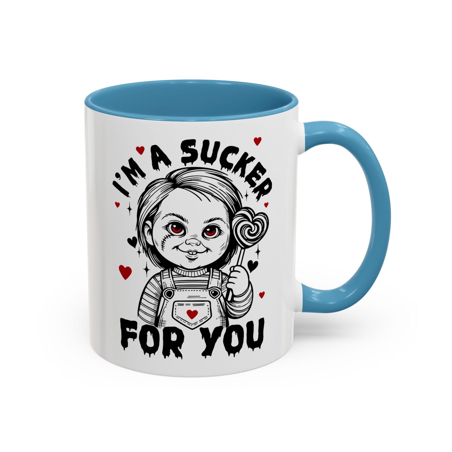 Coffee Mug — "I'm a Sucker For You" Cute Creepy Doll Valentine Accent Mug