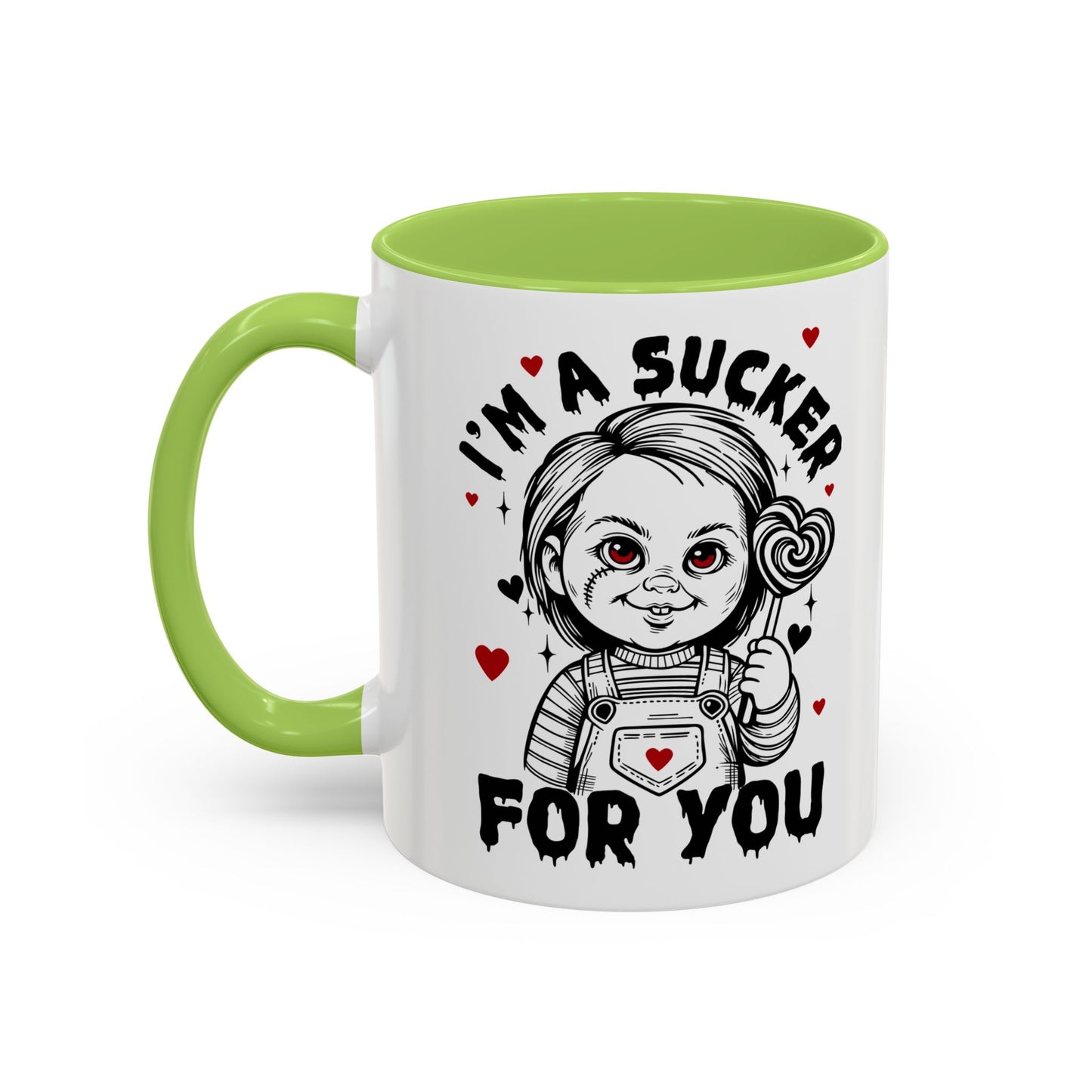 Coffee Mug — "I'm a Sucker For You" Cute Creepy Doll Valentine Accent Mug