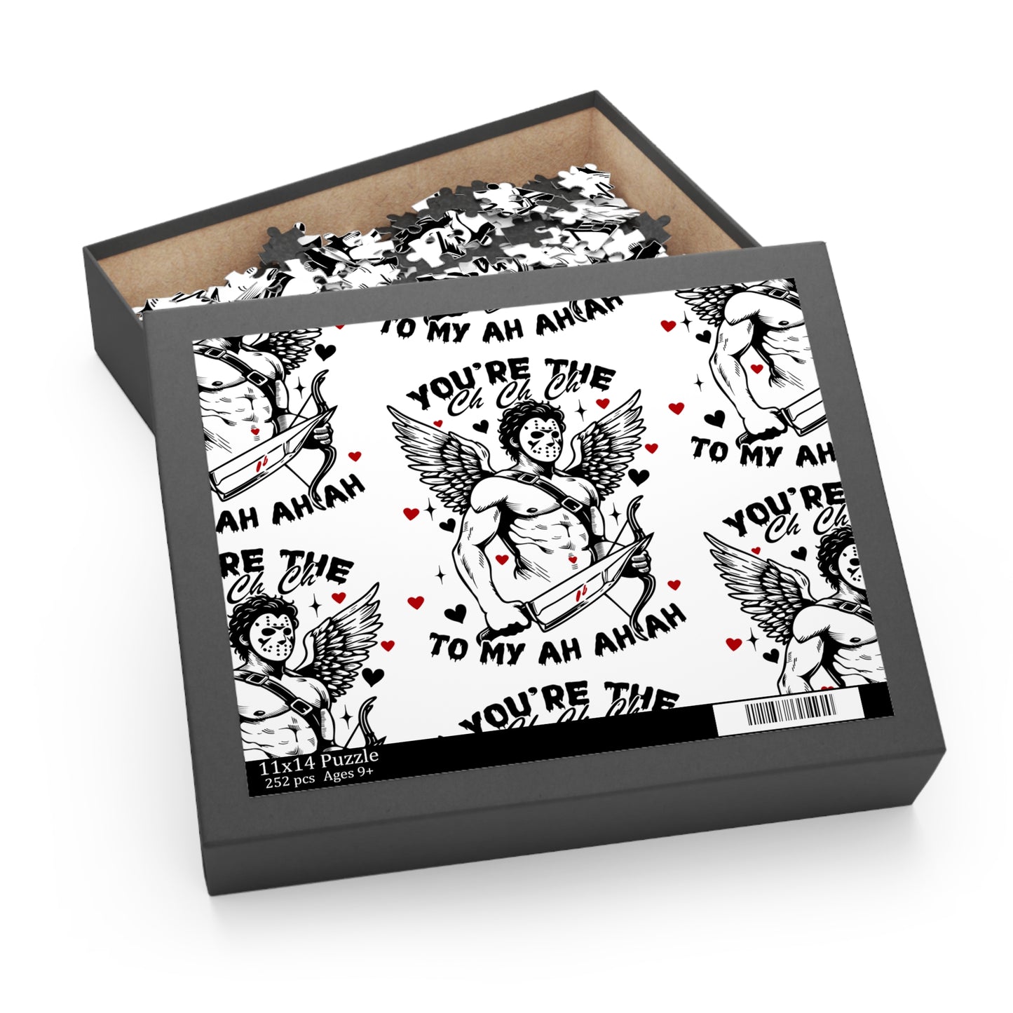 Cupid Jason Mask Pattern Puzzle — "You're the Ch Ch Ch To My Ah Ah" Horror-Valentine Jigsaw