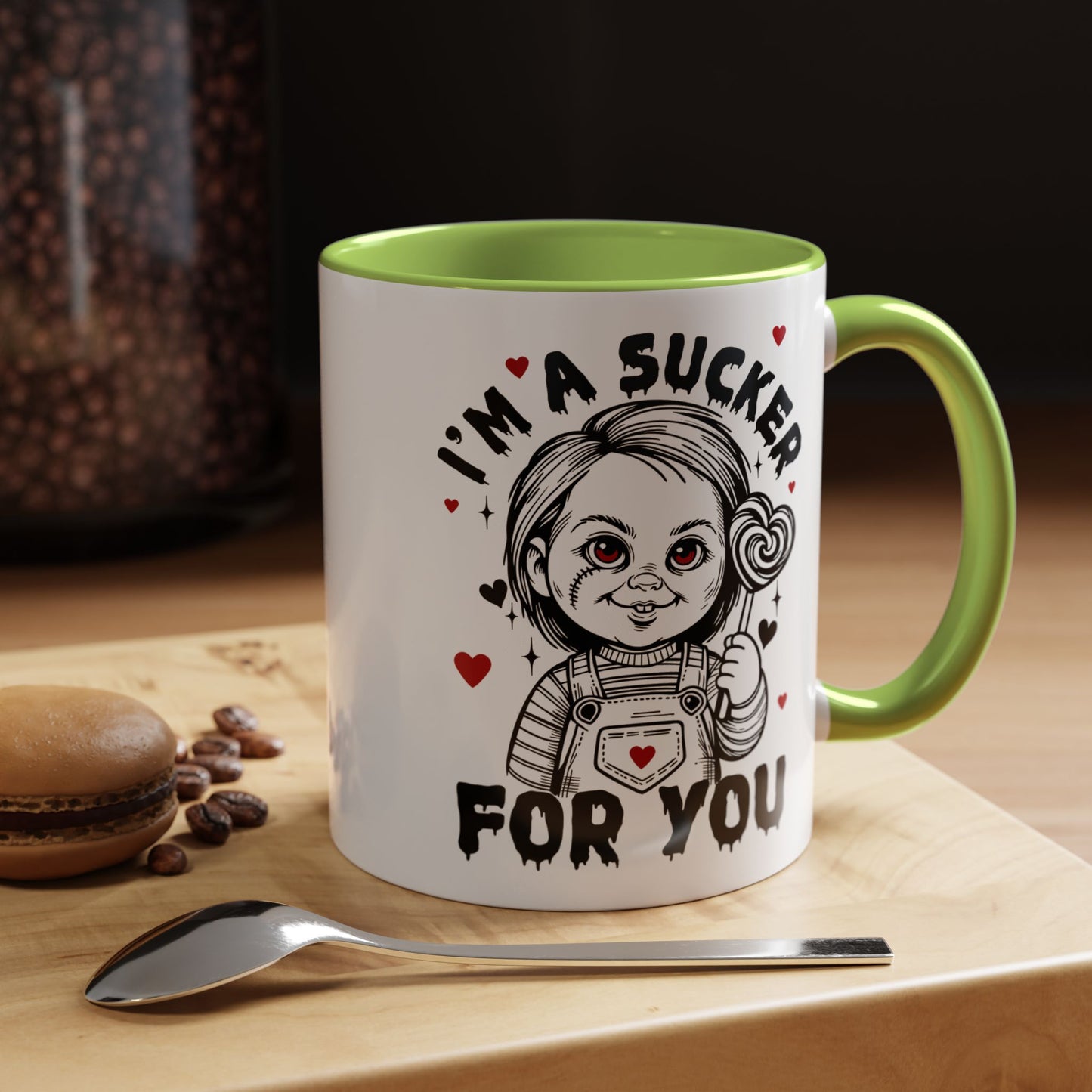 Coffee Mug — "I'm a Sucker For You" Cute Creepy Doll Valentine Accent Mug